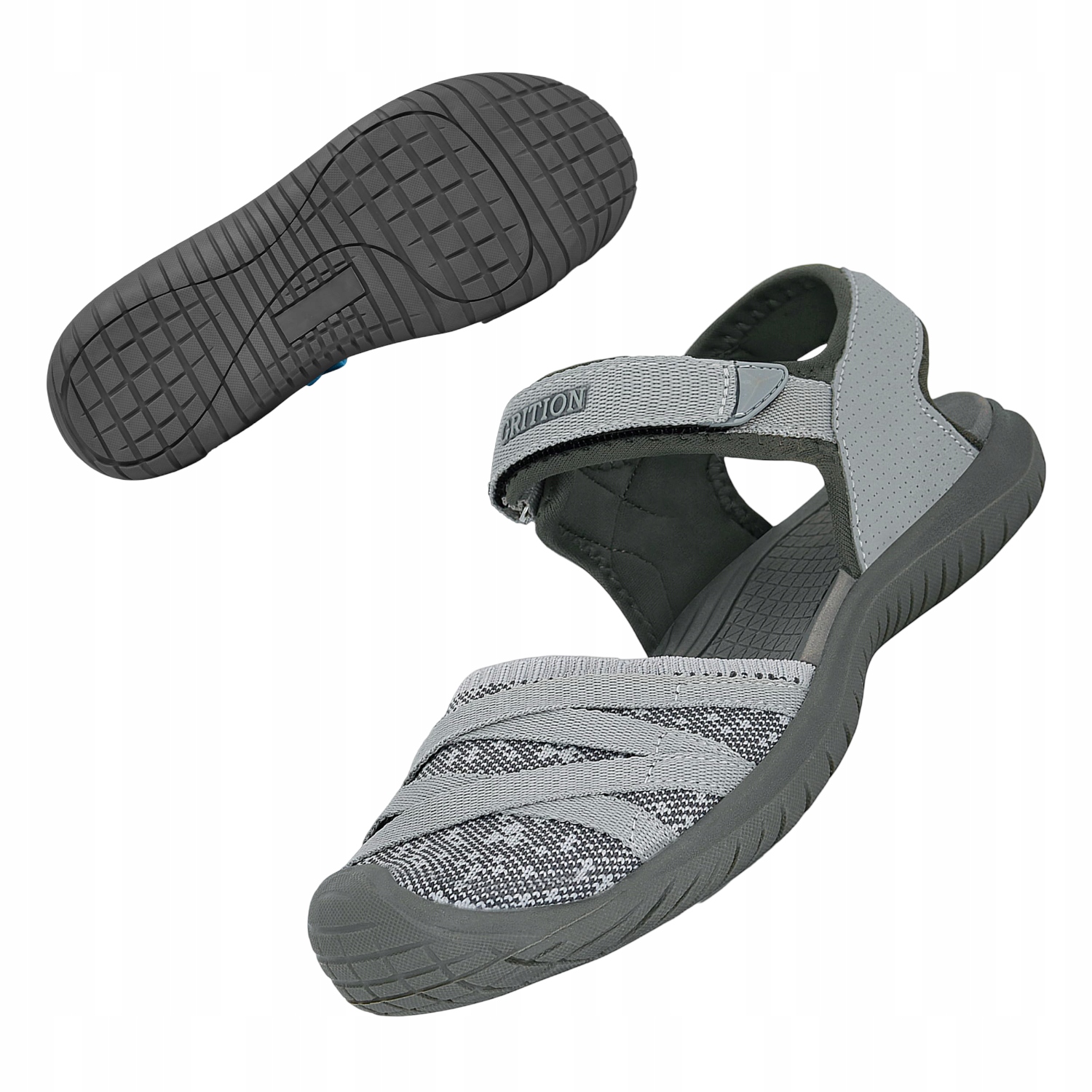 Damskie Sandały Trekkingowe Sportowe Rzep Zamknięte Palce Szare 38 Eu