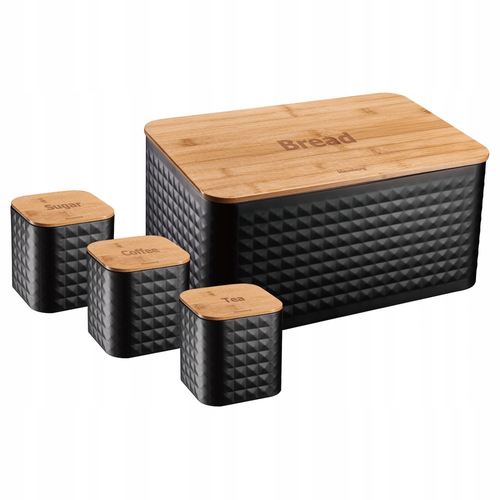Chlebník ocelovo-bambusový černý 35×18,5×23 cm sada nádob Klausberg