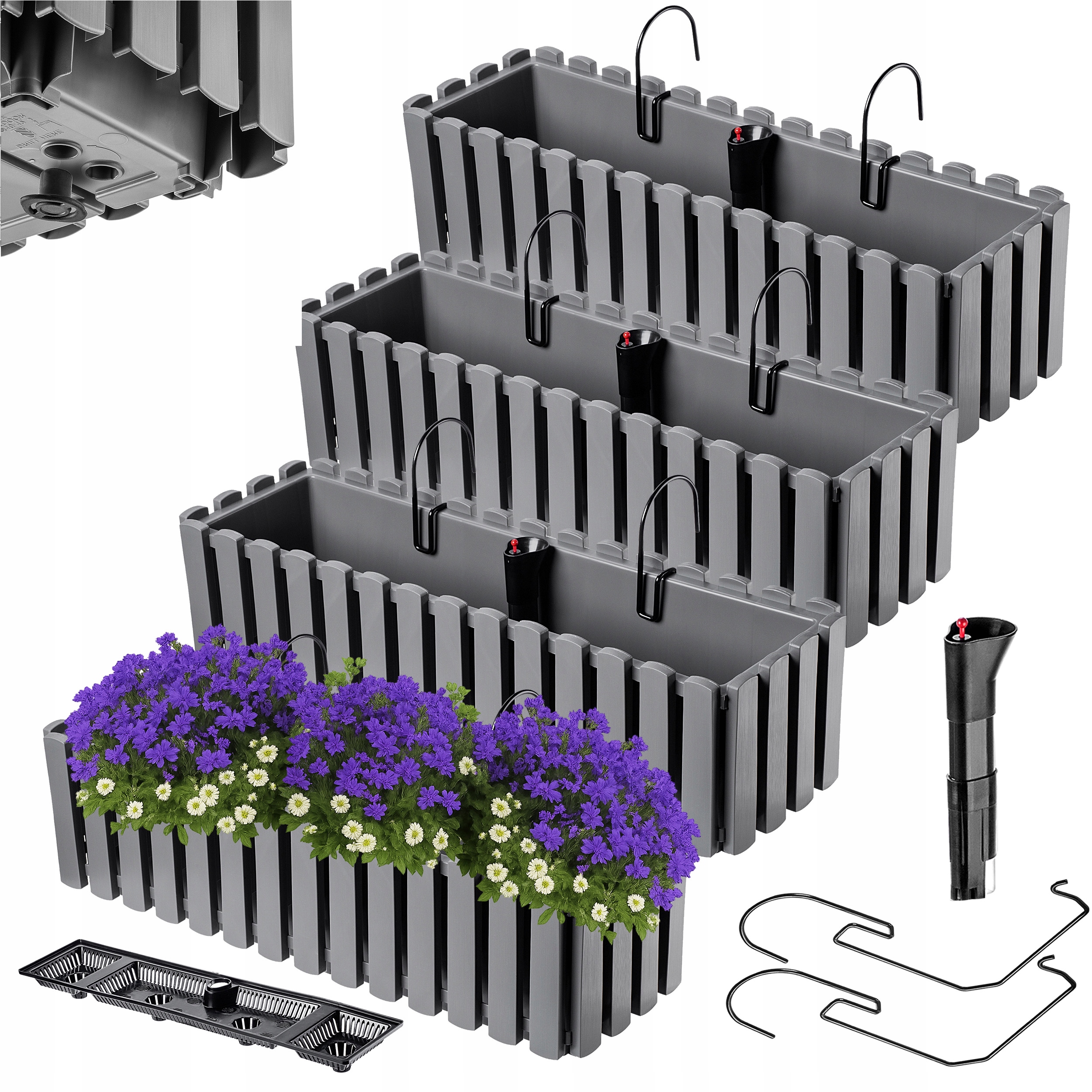 4x Balkonová Skrinka Kvetináč 60 cm Kvety Balustrada Balkon Šedá