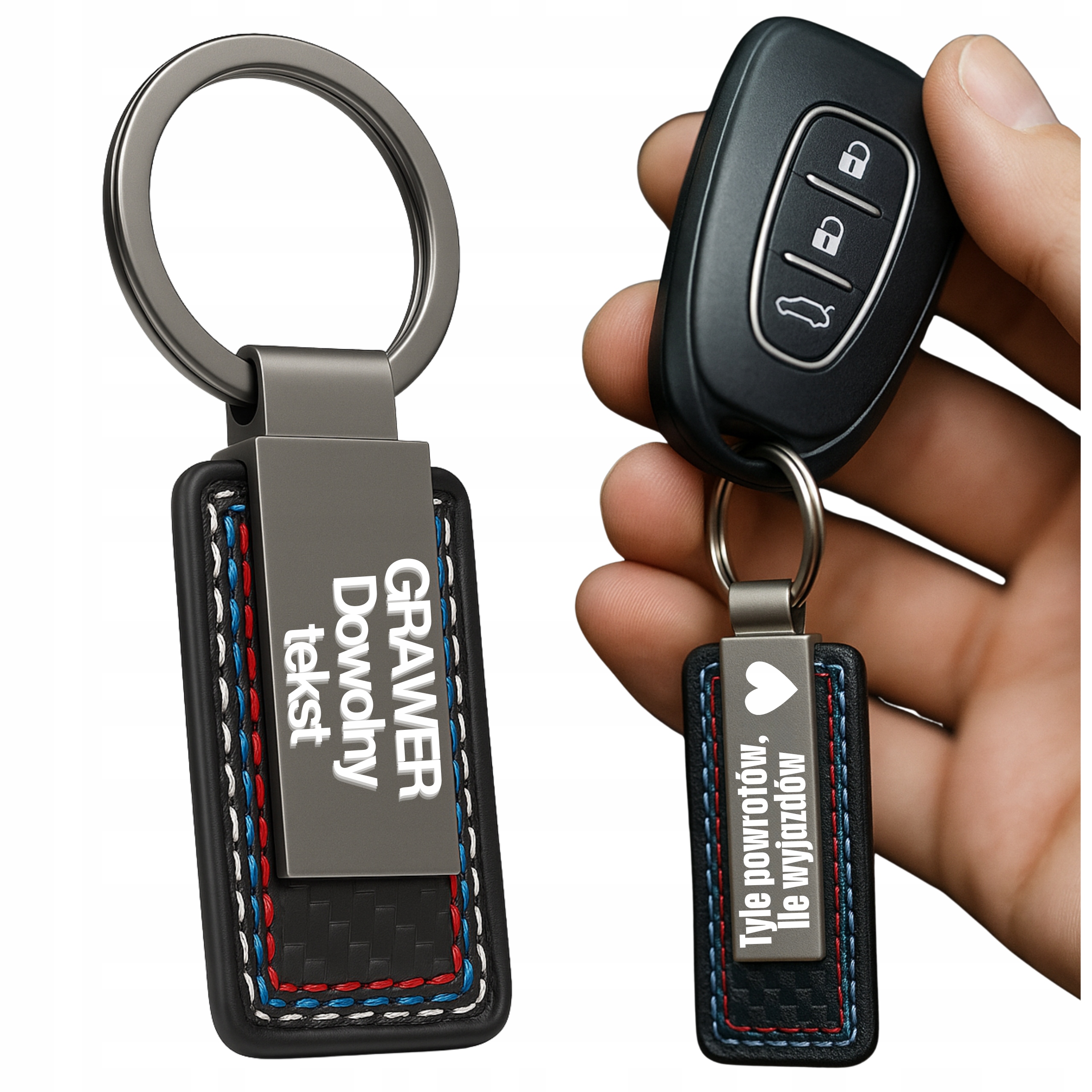 Personalizowany Skórzany breloczek do kluczy auta Z Grawerem Własny Napis