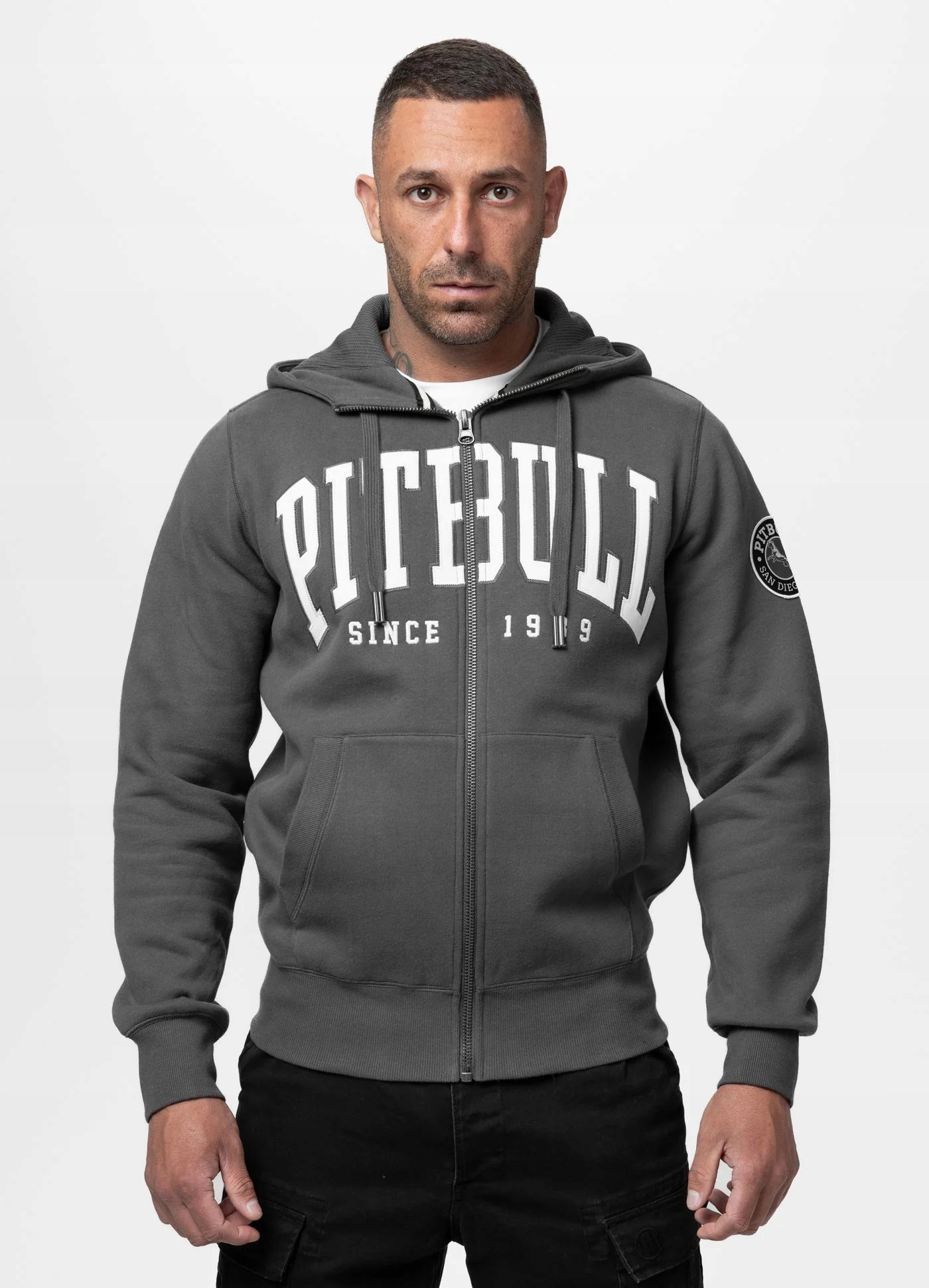 Pánská Mikina rozepínací S Kapucí Pit Bull West Coast Norton Šedá Sportovní