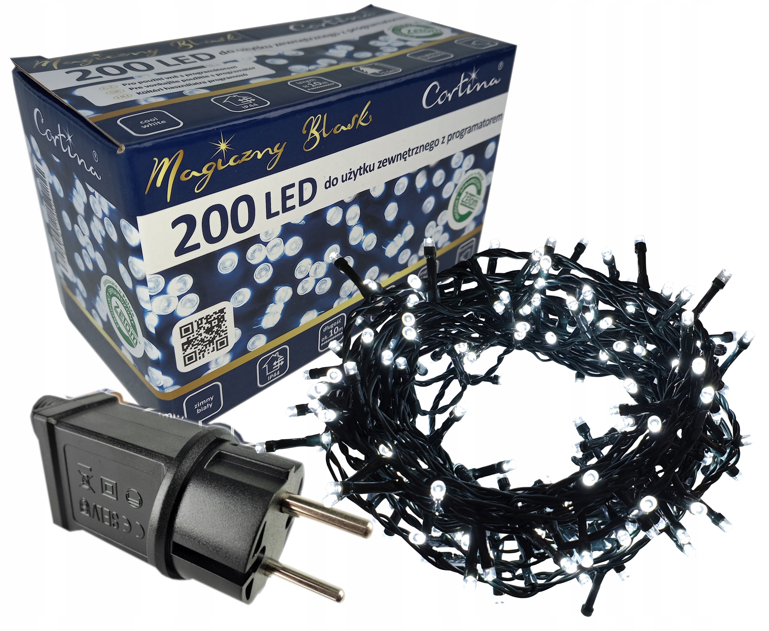 LAMPKI CHOINKOWE 200 LED ZEWNĘTRZNE NA CHOINKĘ ZIMNY BIAŁY PROGRAMATOR