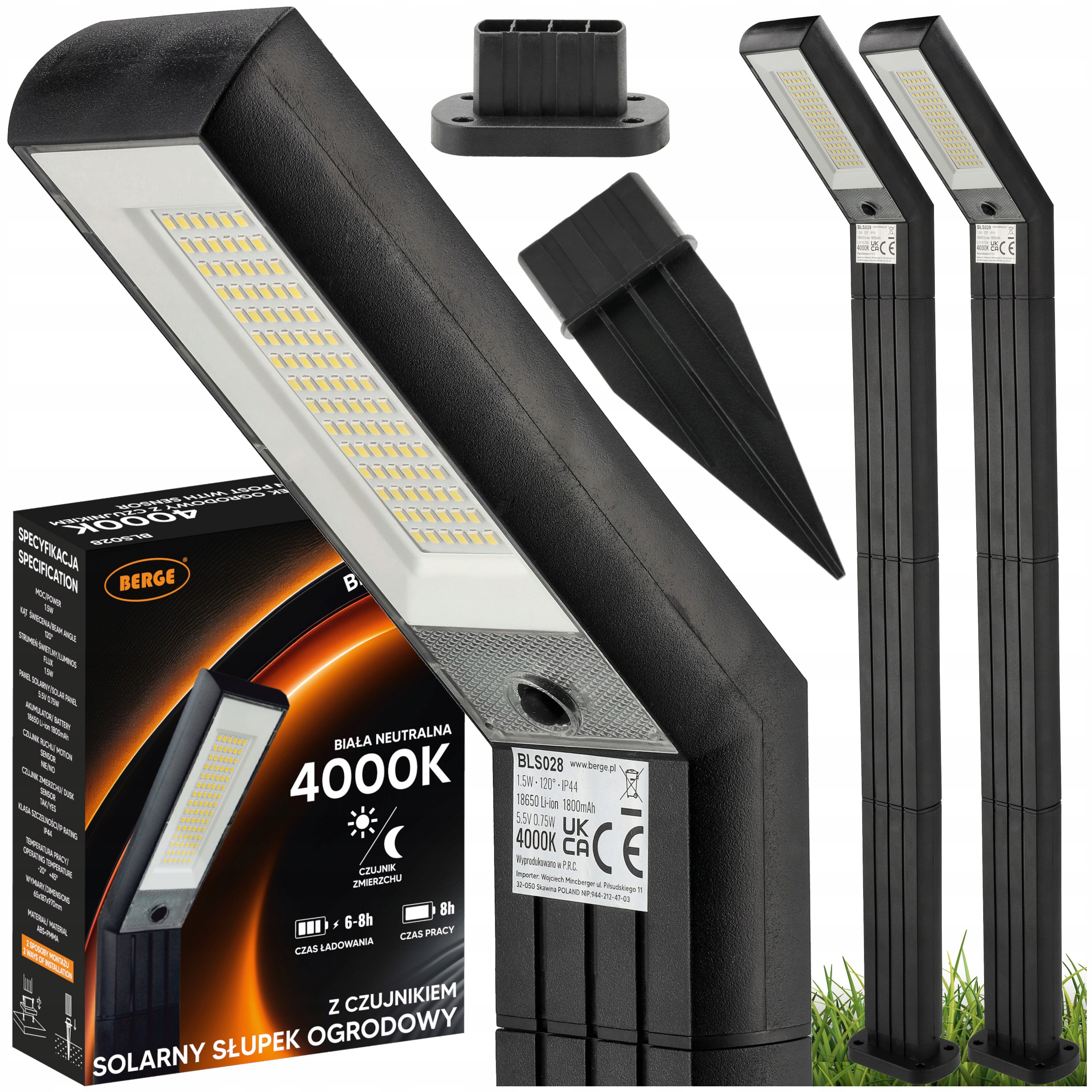 Lampa Solarna Led Ogrodowa Zewnętrzna Słupek Duży 98cm Mocna Regulowana 2x