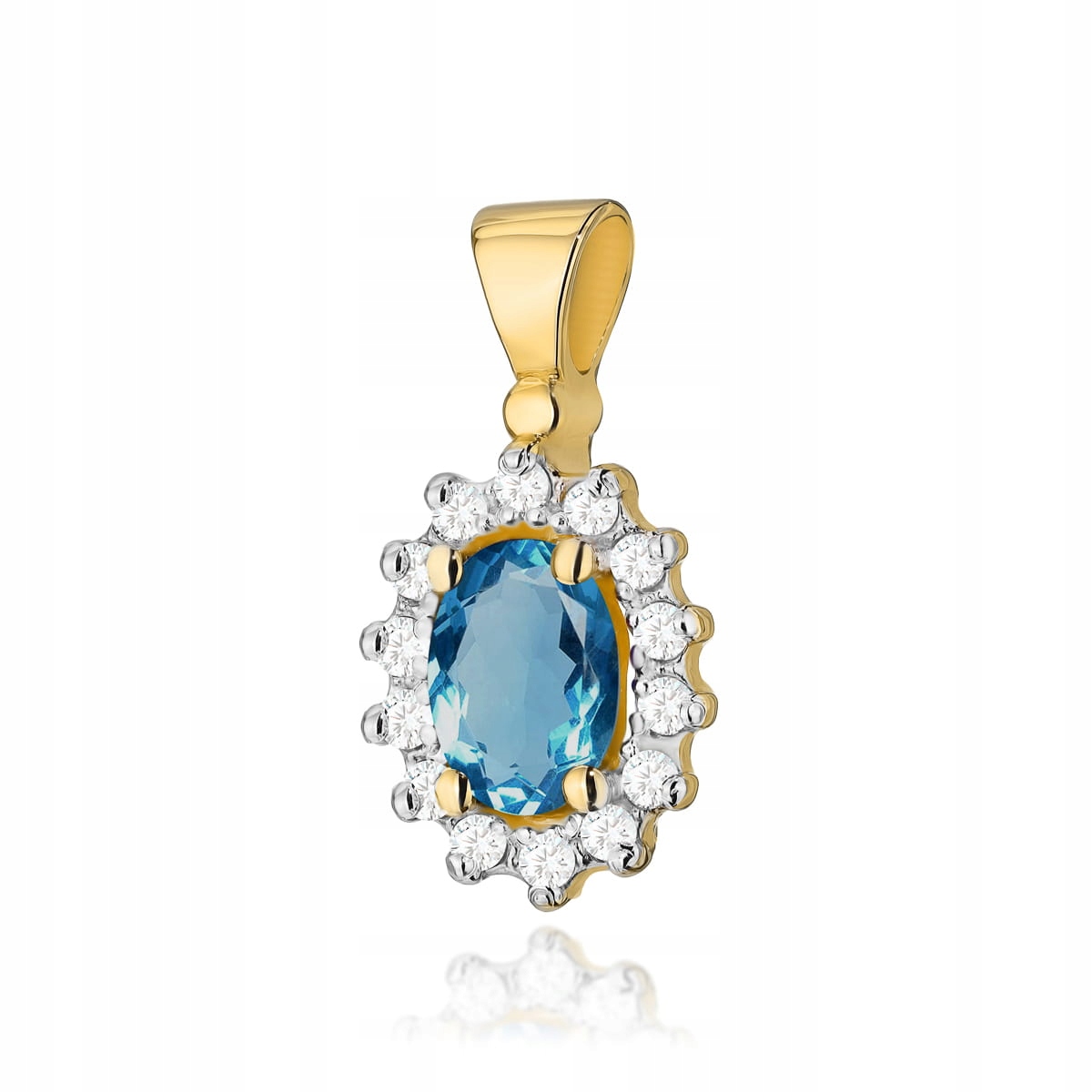 Přívěsek markýza ze zlata 585 topaz london blue 14kt s brilianty 1g