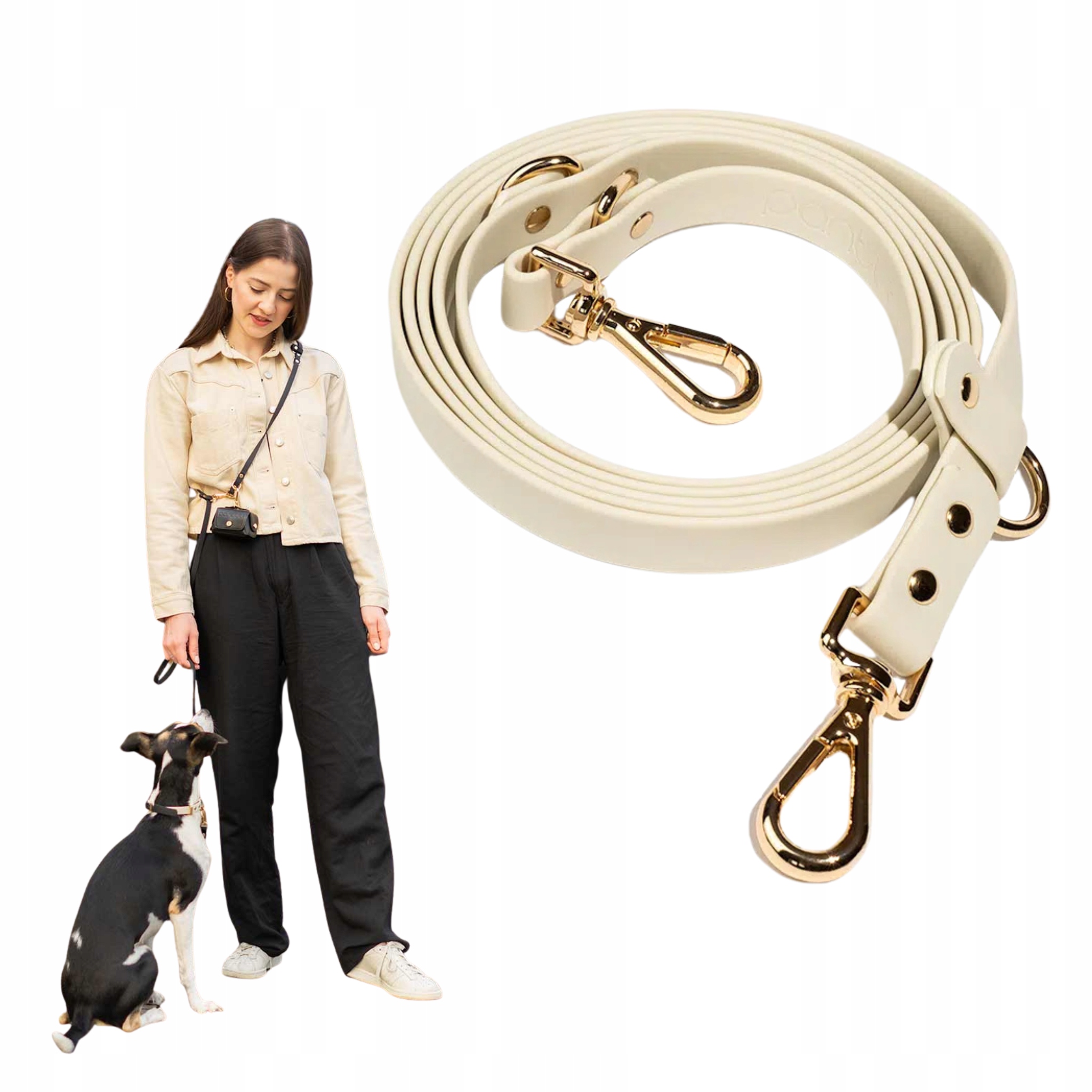Levně Elegantní voděodolná přepínací vodítko pro psa Faro páska Pvc Béžová S