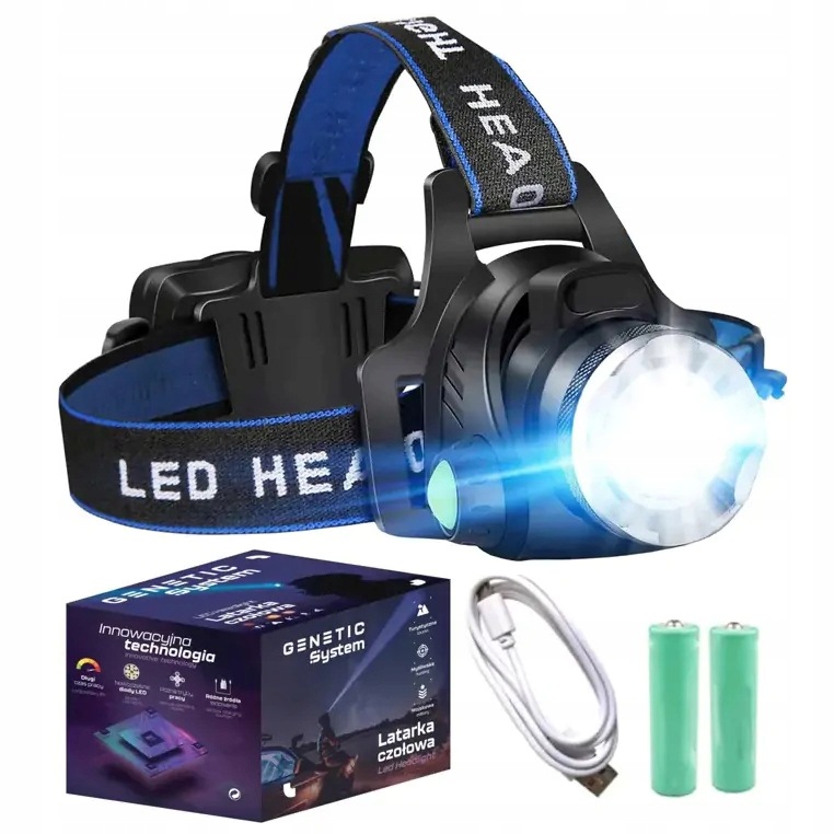 Latarka Czołowa Lampka Czołówka Turystyczna Akumulatorowa XML T6 Led Zoom