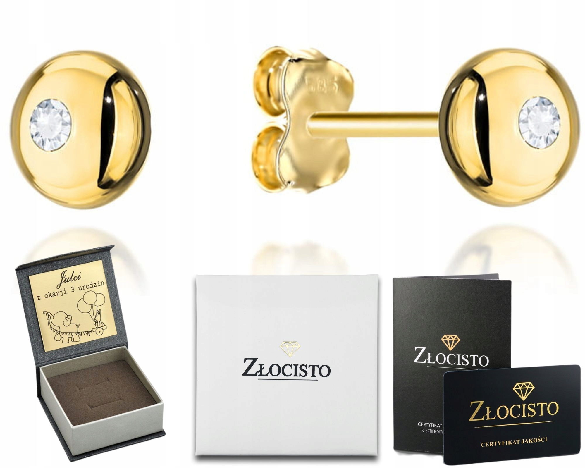 Zlaté Náušnice S Zirkon Gravírování