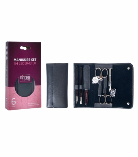 Nippes Solingen Manikúra 6dílná černé kožené pouzdro 1 ks