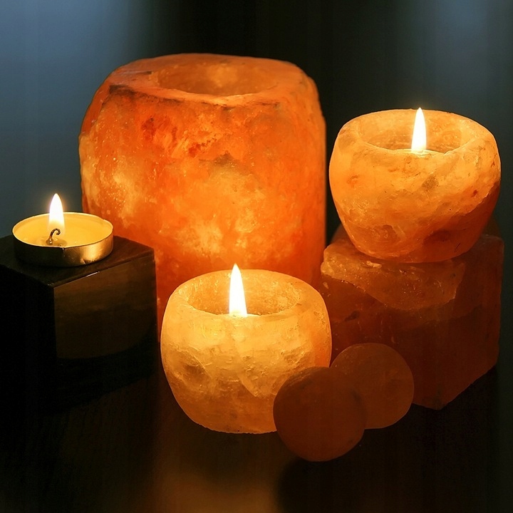 ŚWIECZNIK Z SOLI HIMALAJSKIEJ 1-2KG JONIZATOR Długość/wysokość 9 cm