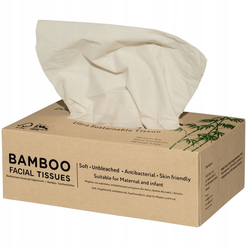 ZUZii Bambusowe chusteczki 3-warstwowe 100 szt
