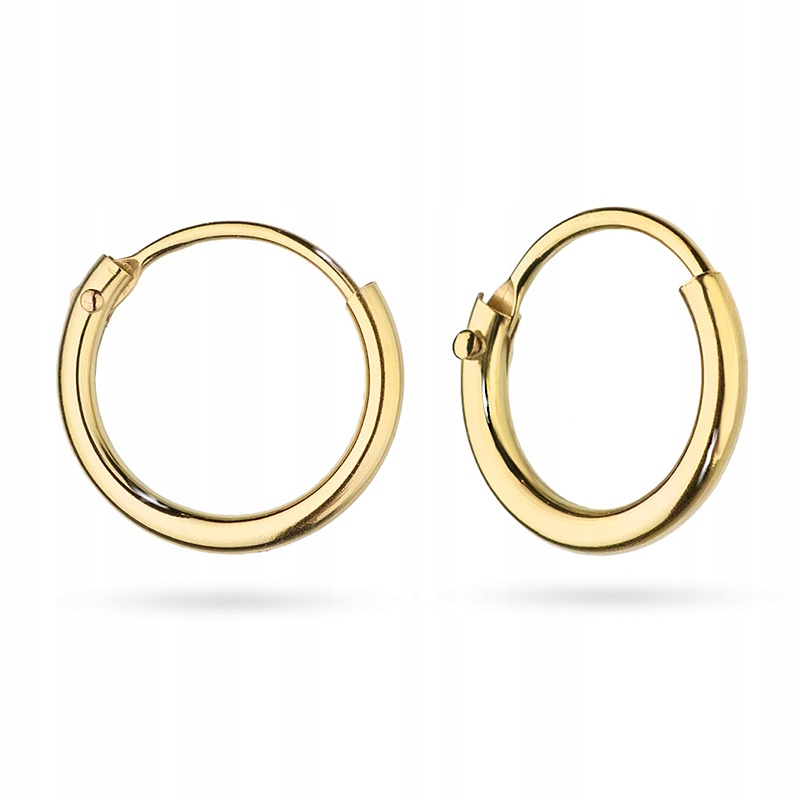Krásné Zlaté Náušnice Kroužky 11mm 585 Kruh Ring 14k