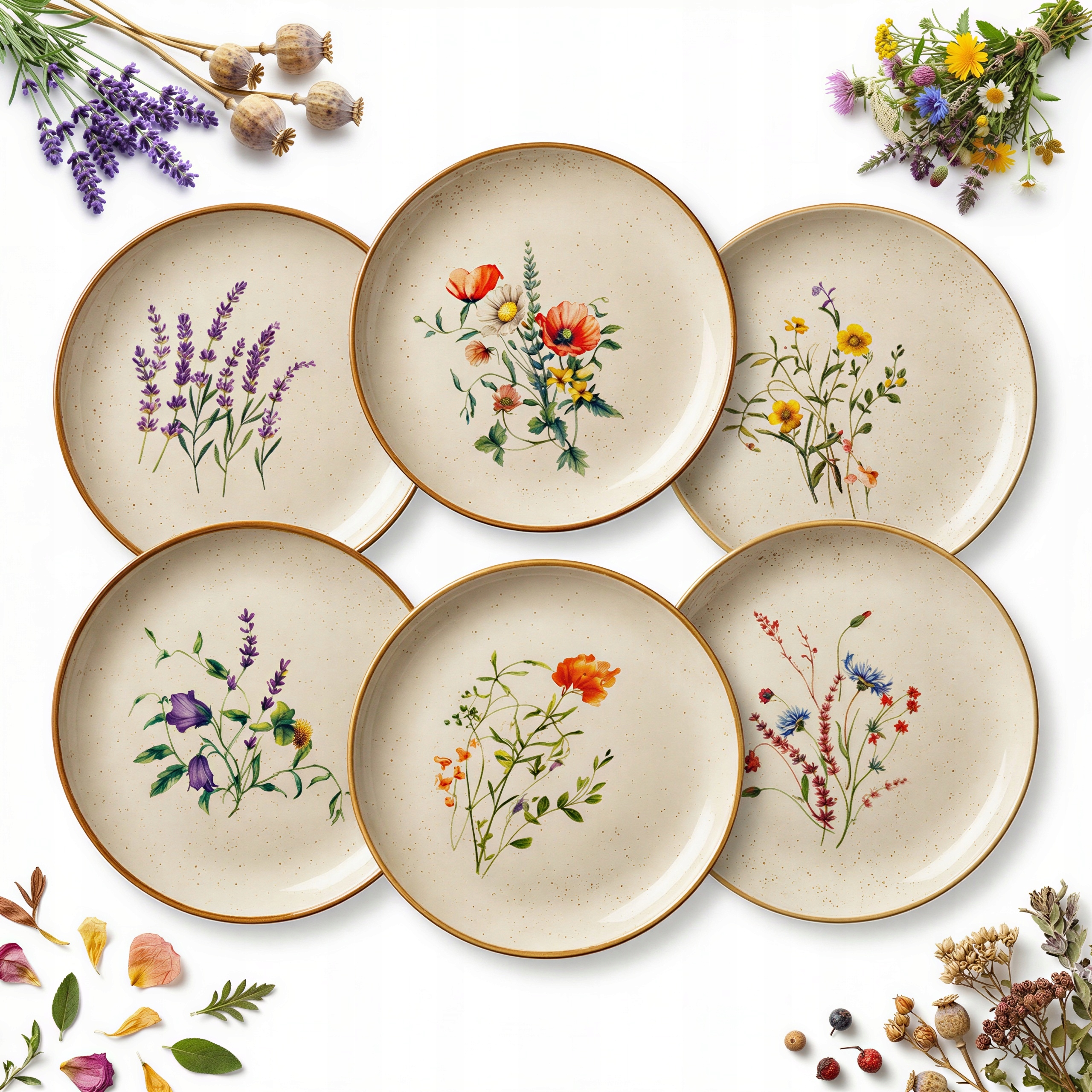 Talíř Sada 6 ks Keramických Jídelních Talířů 24 cm Polní Květiny