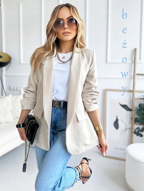 MARYNARKA damska ŻAKIET drapowane rękawy stylowy Marka New Collection