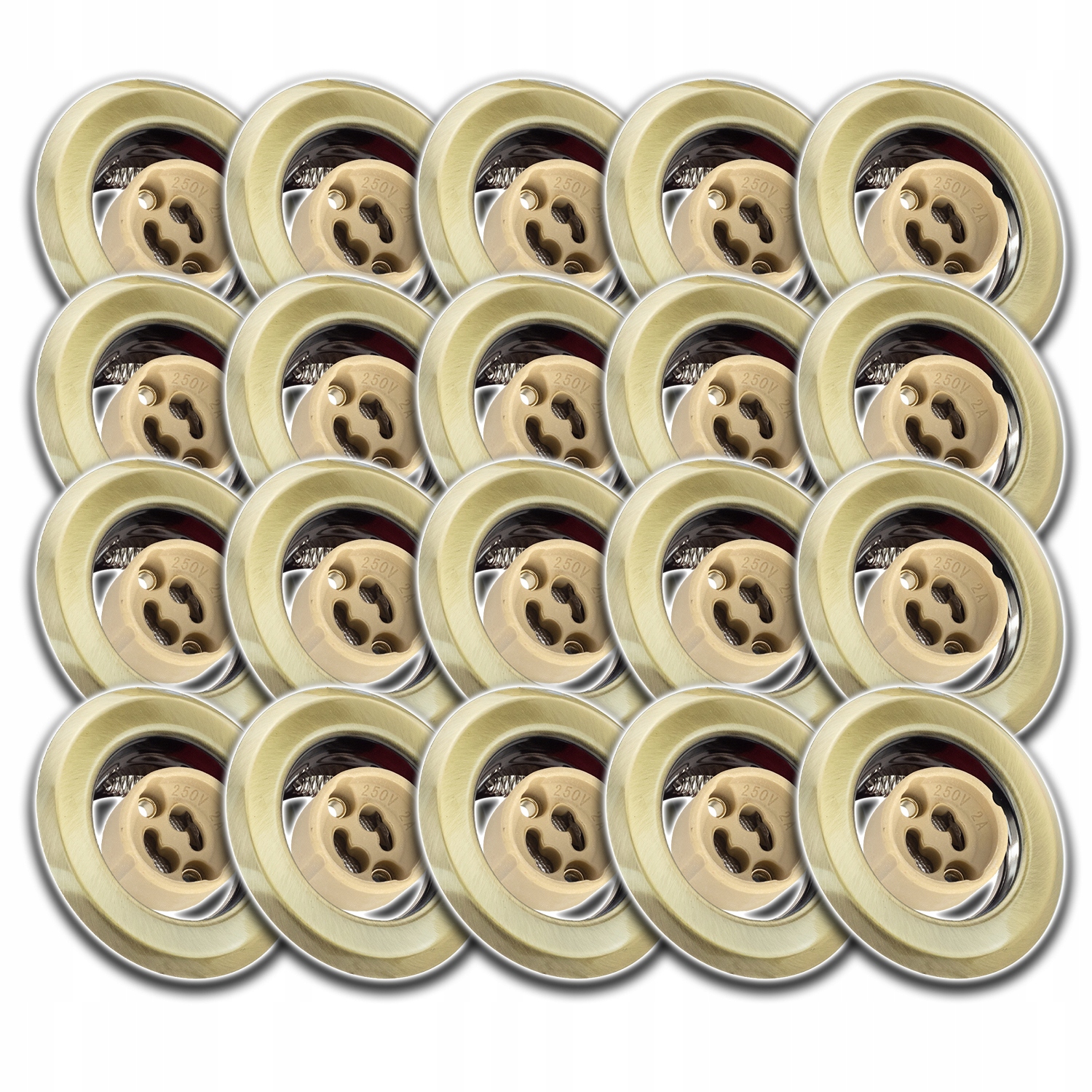 20x Kruhová Mosaz Stropní Svítidlo Halogen Zásuvka Konektor GU10 Na Žárovku