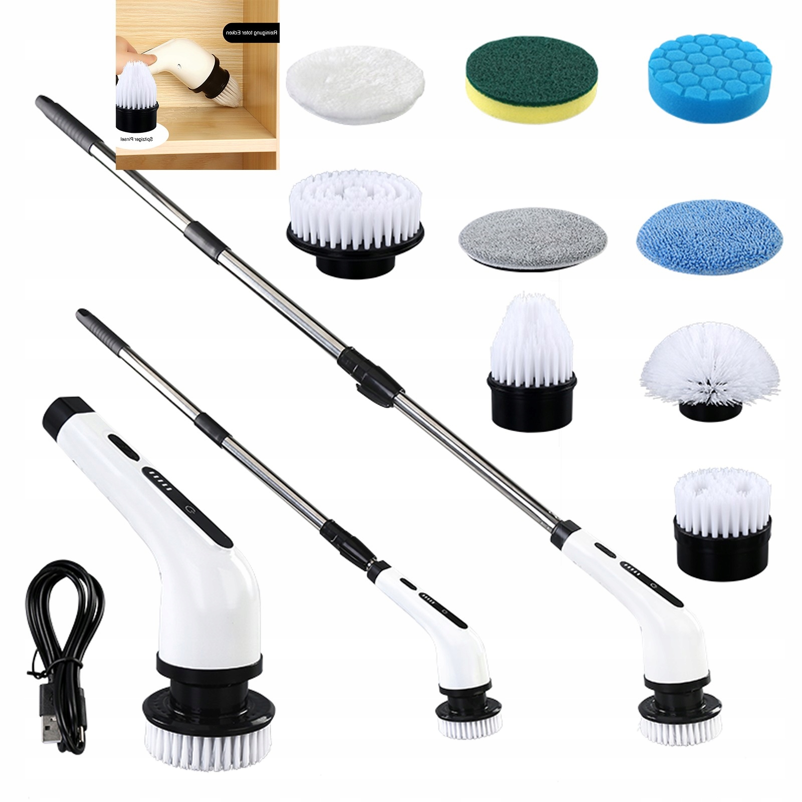 Levně Turbo Mop 9V1 Aku Elektrický Rotační Kartáč Čisticí Mop Elektrický Rotační