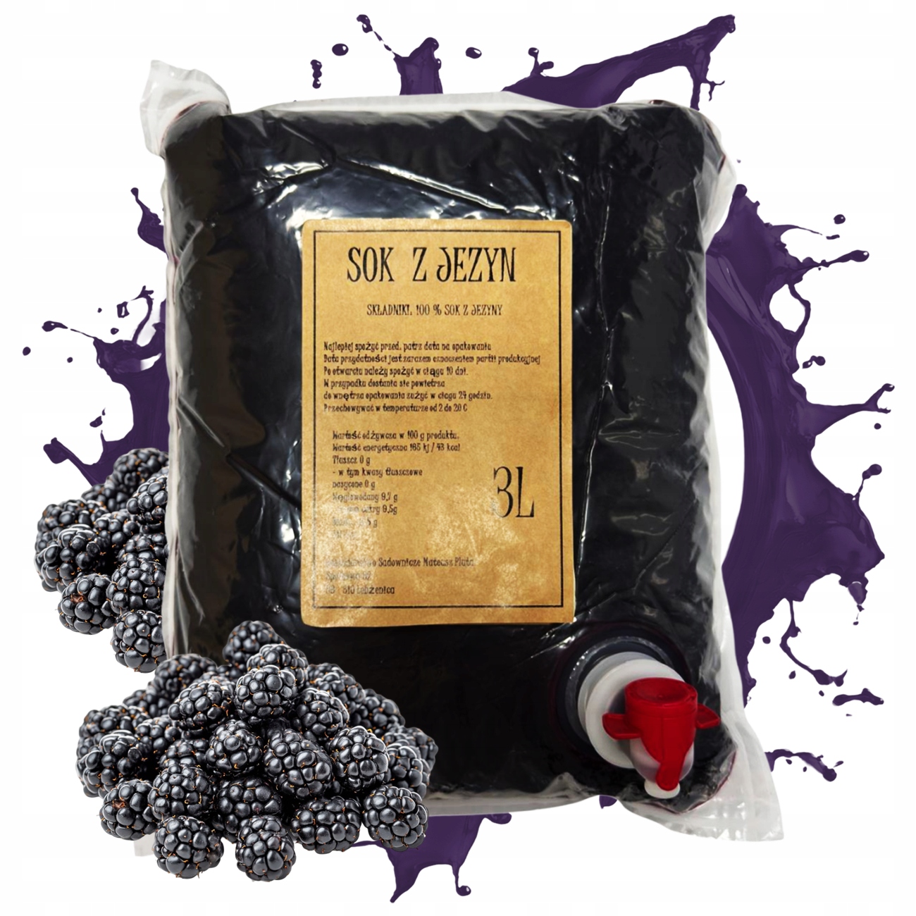 Sok Jeżynowy 100% z Jeżyn Tłoczony Naturalny 3L Nfc Bez Cukru