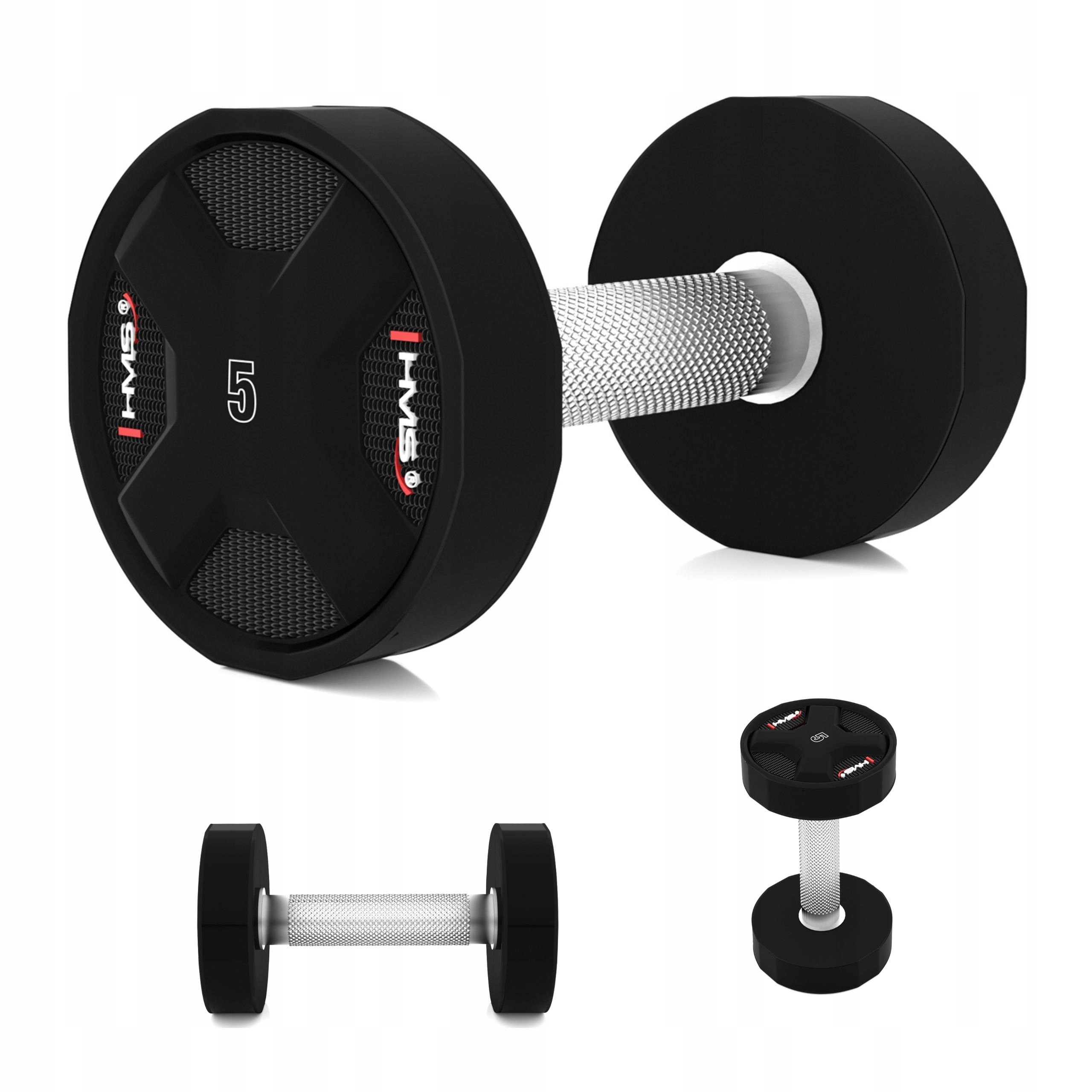 Tréninková činka závaží pro cvičení, rýhovaná, polyuretanová, Cpu, 5 kg Hms