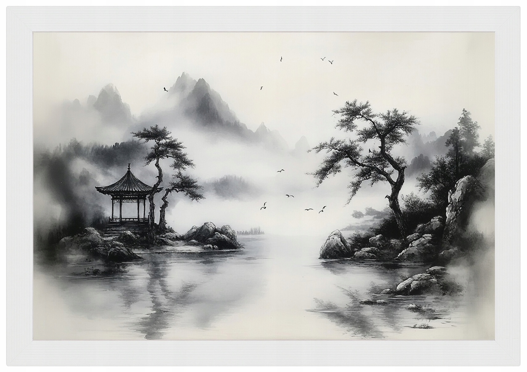 Rám Rámeček Plakát , Dřevo, Grafika, Inkoust, Asie, Čína, Krajina, Pagoda, 60x40