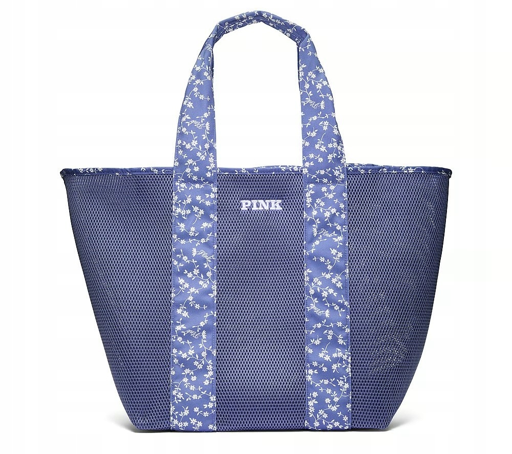 Velká taška typu tote Victoria's Secret Pink, modrá síťka s květinami