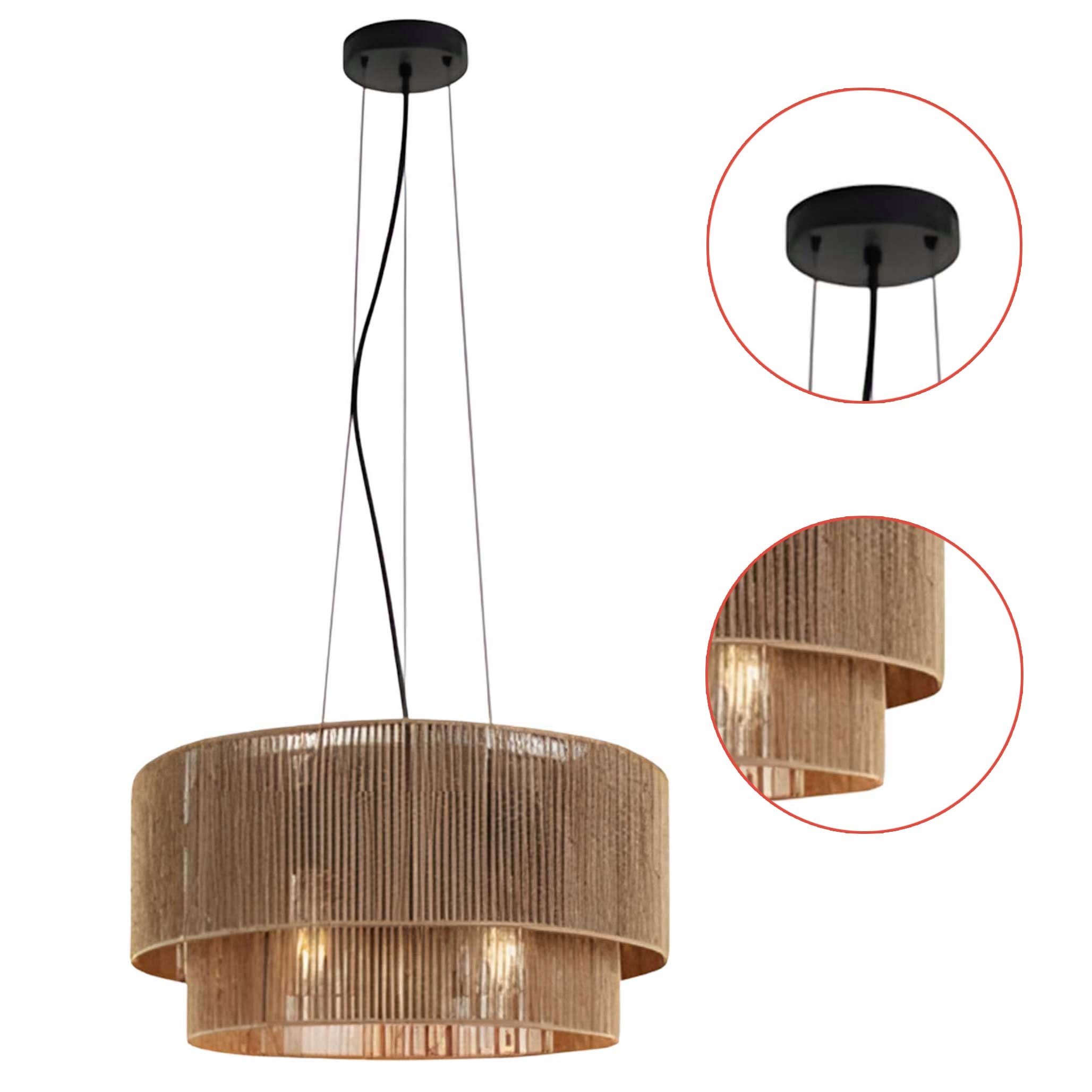 Lampa Wisząca Boho Natural Duża Ażurowa E27 Podwójny Klosz Lina Jutowa