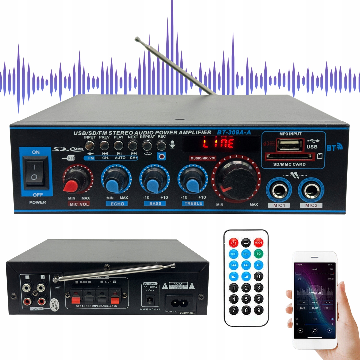 Wzmacniacz AK170 2 kanały czarny Bluetooth 40 W Hi-Fi