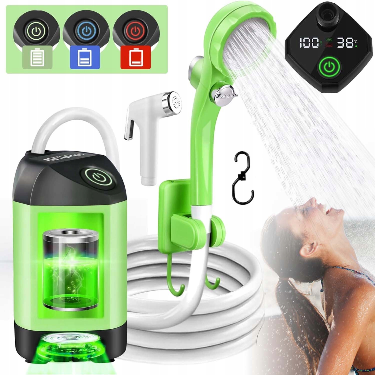 Přenosný Kempingový Turistický Sprchový Set 4800MAH S Pumpičkou Taška