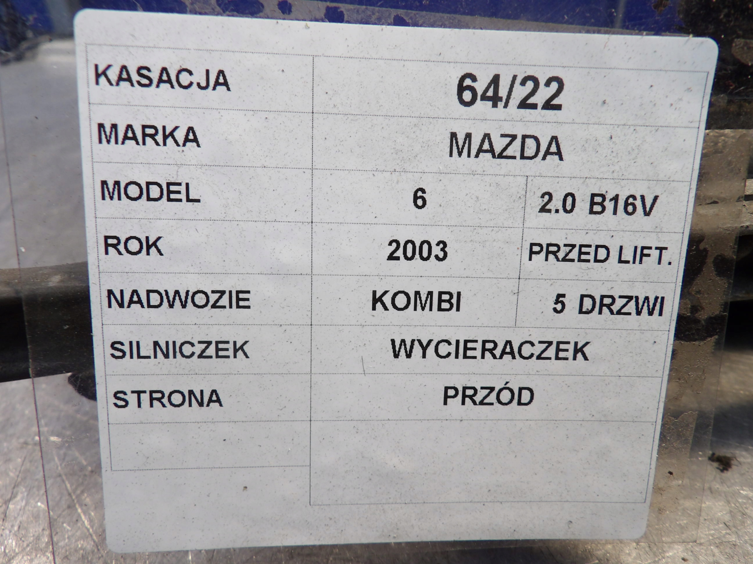 MAZDA 6 WISCHERGESTÄNGE VORNE 849200-2390
