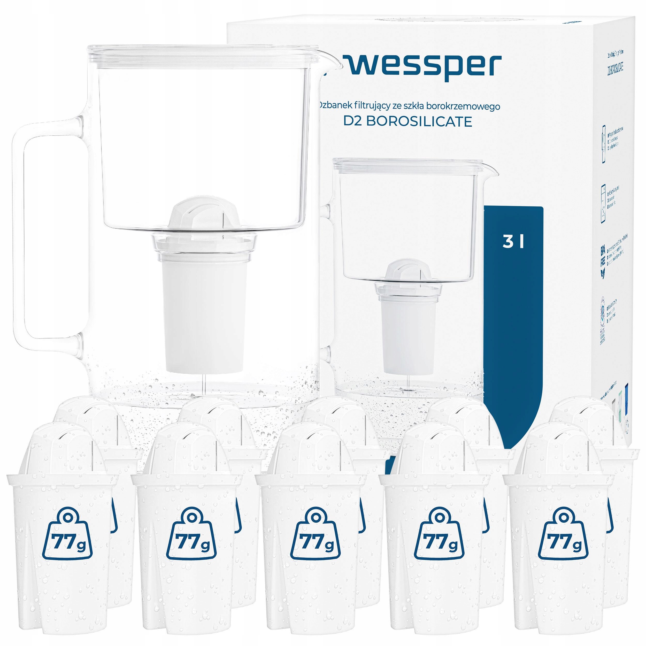 Dzbanek filtrujący Wessper Borosilicate D2 3l 11x wkład filtrujący