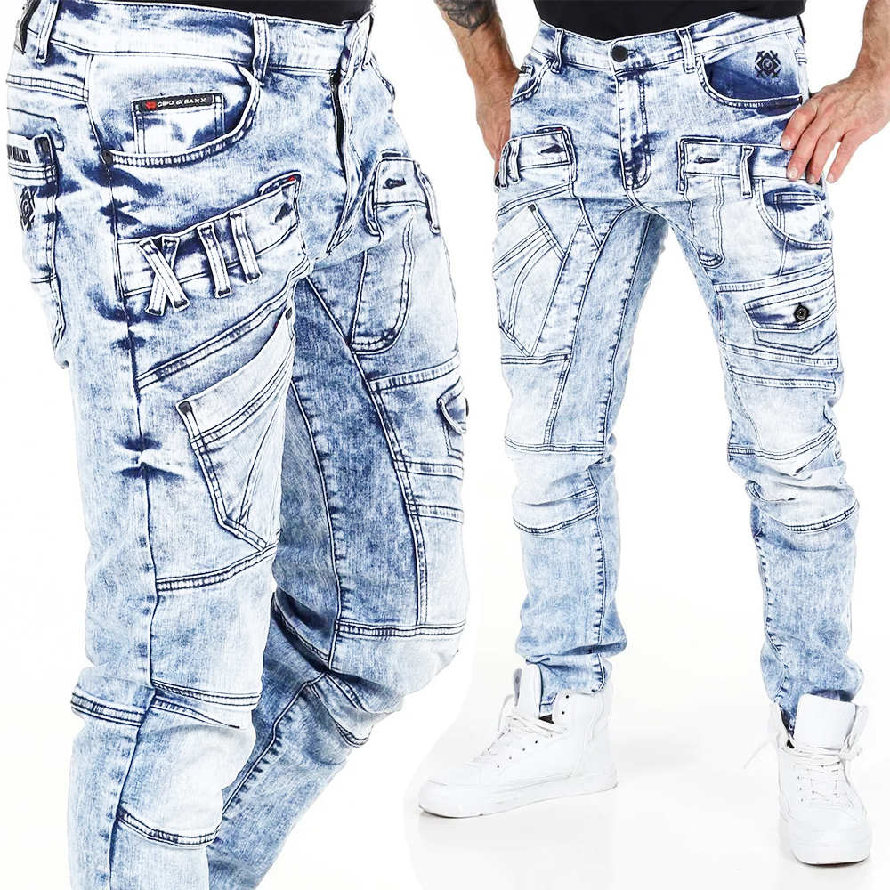 Kalhoty Cipo Baxx Džíny s prošíváním, přetíratelné