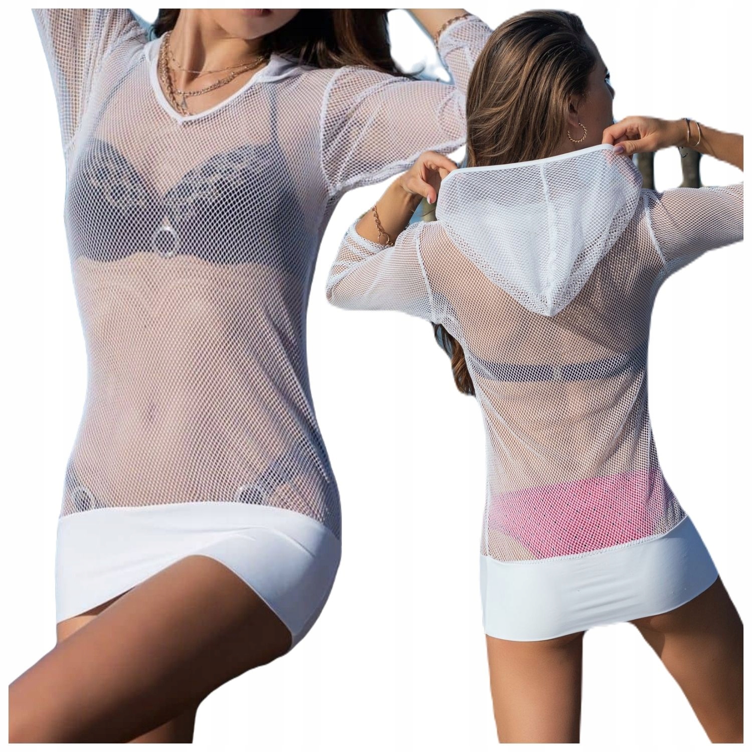 

Tunika plażowa biała z siateczki na plażę L/XL