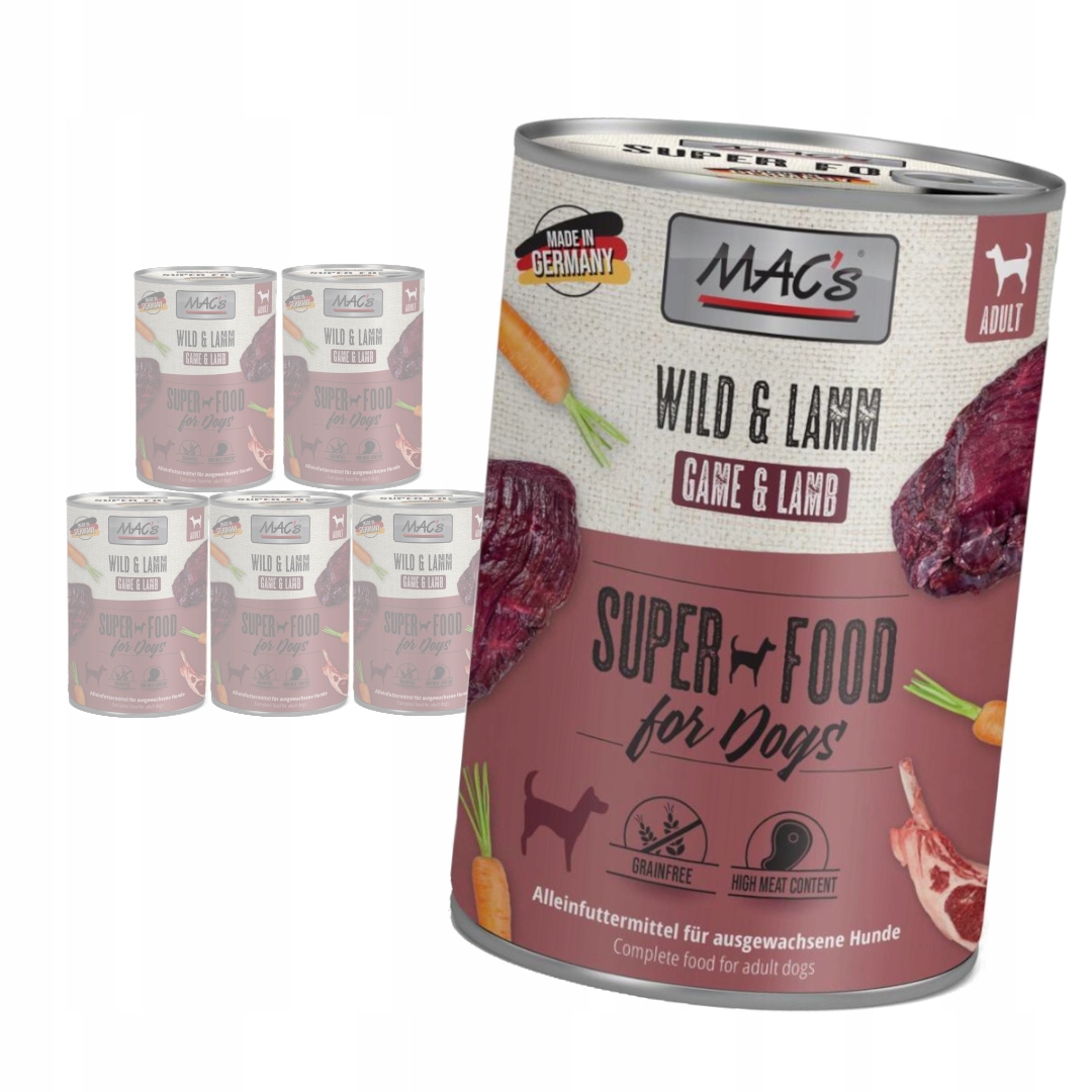 Levně MAC's Dog Bezobilné Vlhké Krmivo pro psy se zvěřinou a jehněčím masem 6x400 g