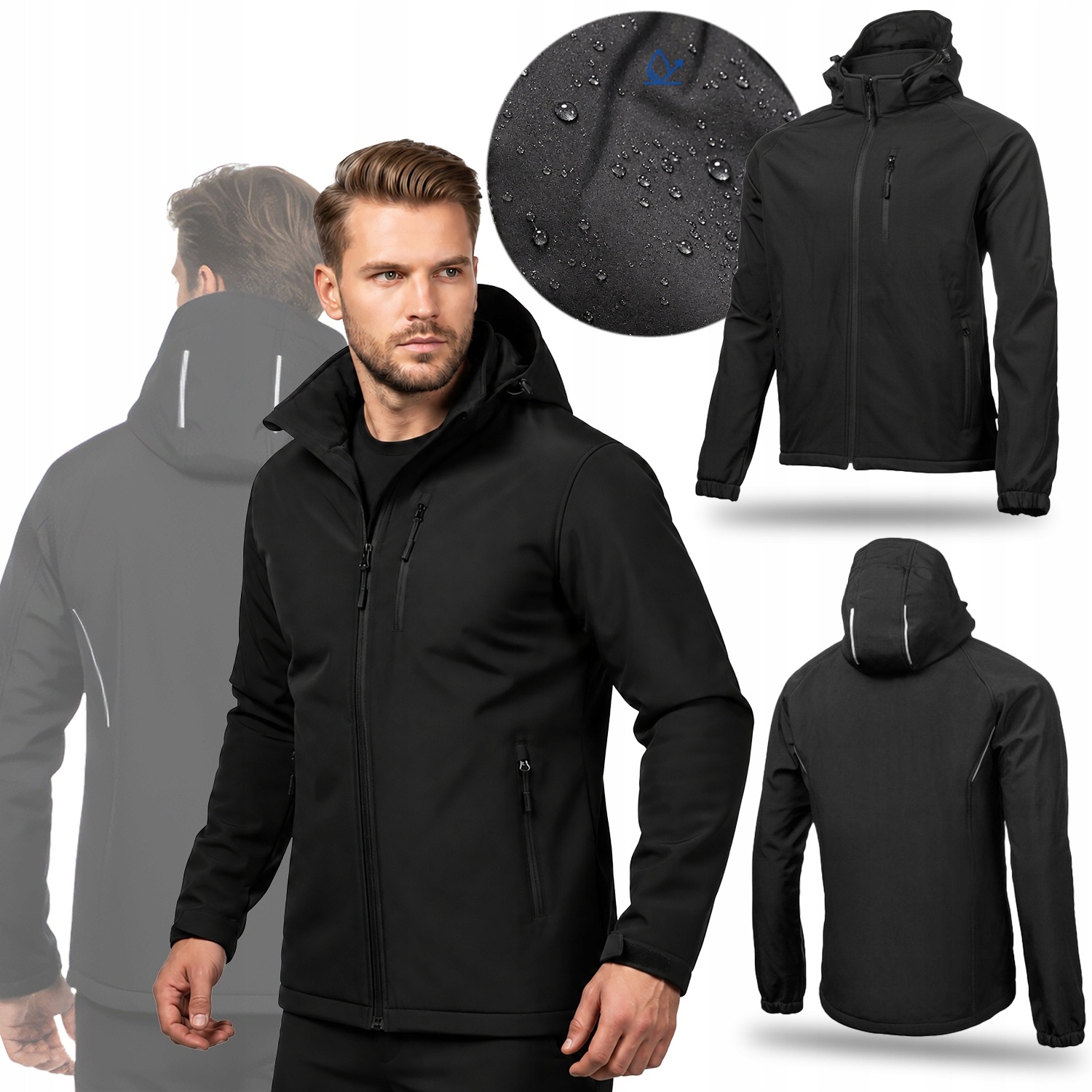 Kurtka Męska Softshell Robocza Bluza Wodoodporna Oddychająca Z Kapturem