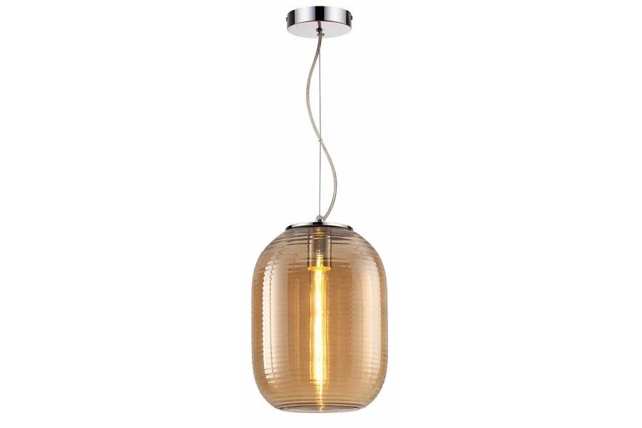 Dekorativní závěsná lampa chromovaná kulatý jantarový stínítko 23 cm Reality