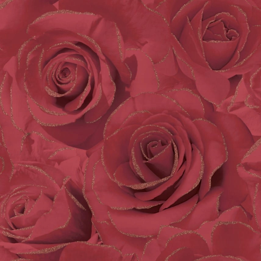 TAPETA RÓŻA CZERWONA ZŁOTY BROKAT J28730