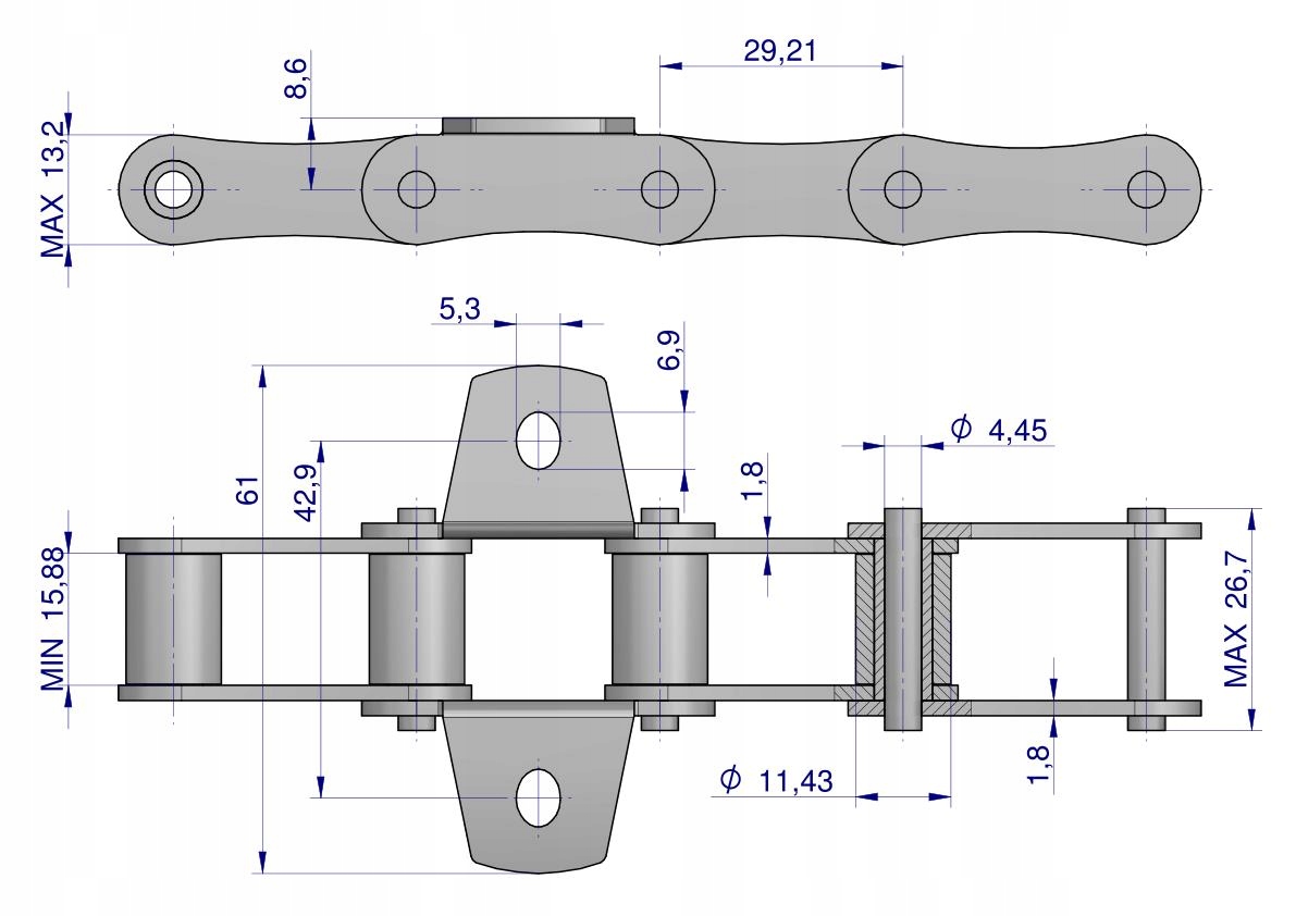 RM Łańcuch podajnika S32 łapka K1 co 6 ogniwa 5m Waryński Producent części Waryński
