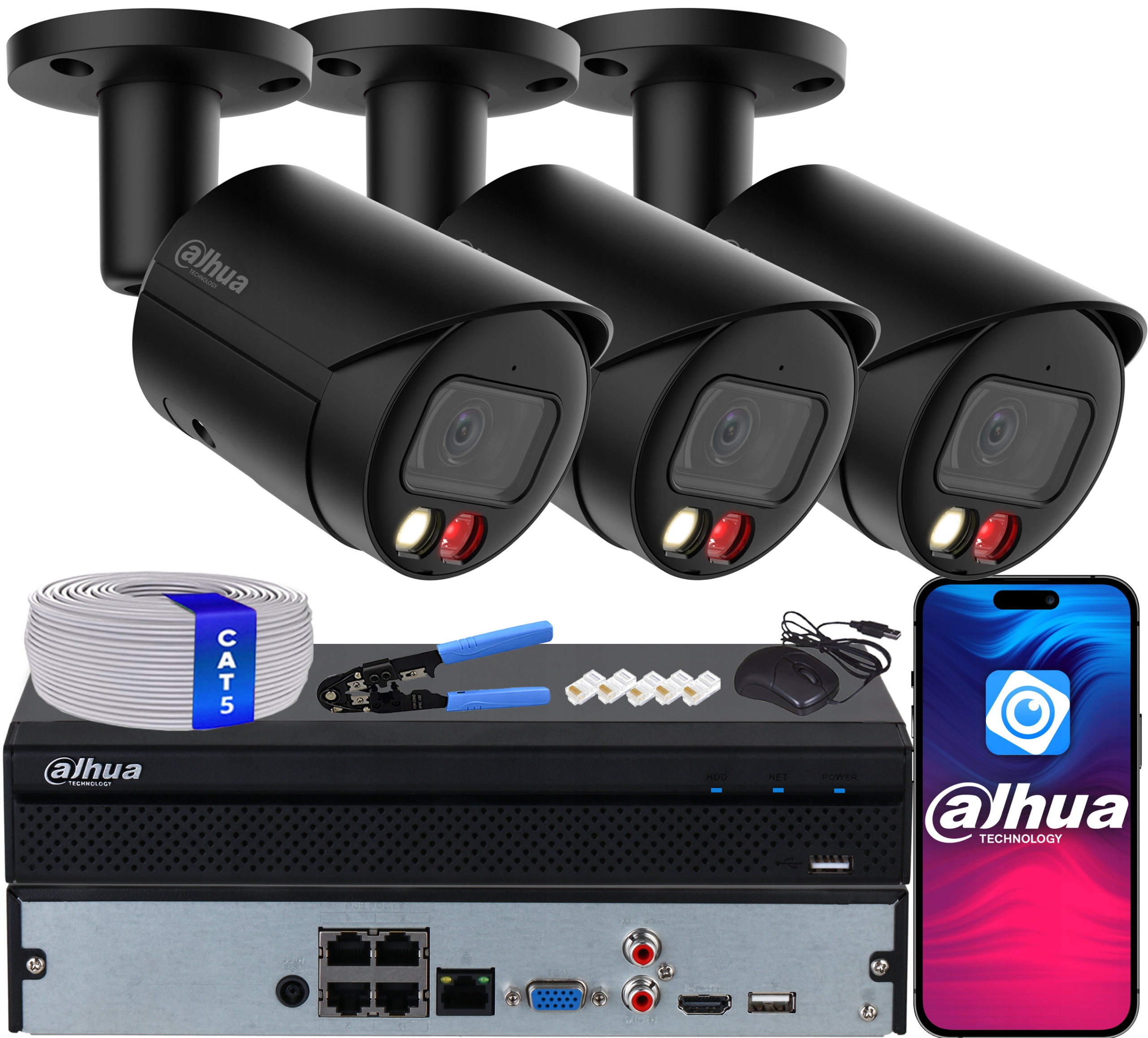 Sada pro monitorování Ip 3 kamer 8Mpx Dahua IPC-HFW2849S-S-IL-0280B-BLACK