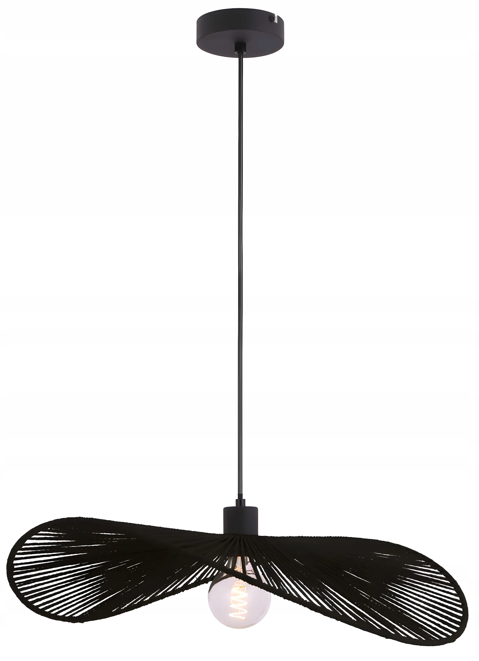 Stropní Svítidlo Loft 58 CM Černá Přírodní Materiály Provázek E27 Stínidlo