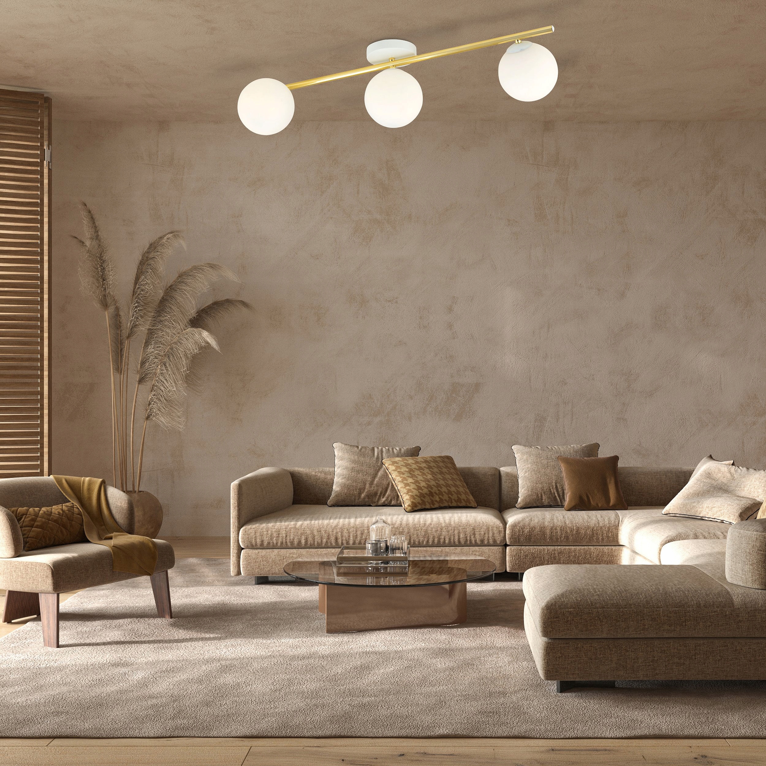 Stropné Svietidlo Splendi so zlatými prvkami, jednoduchosť a elegancia do obývačky