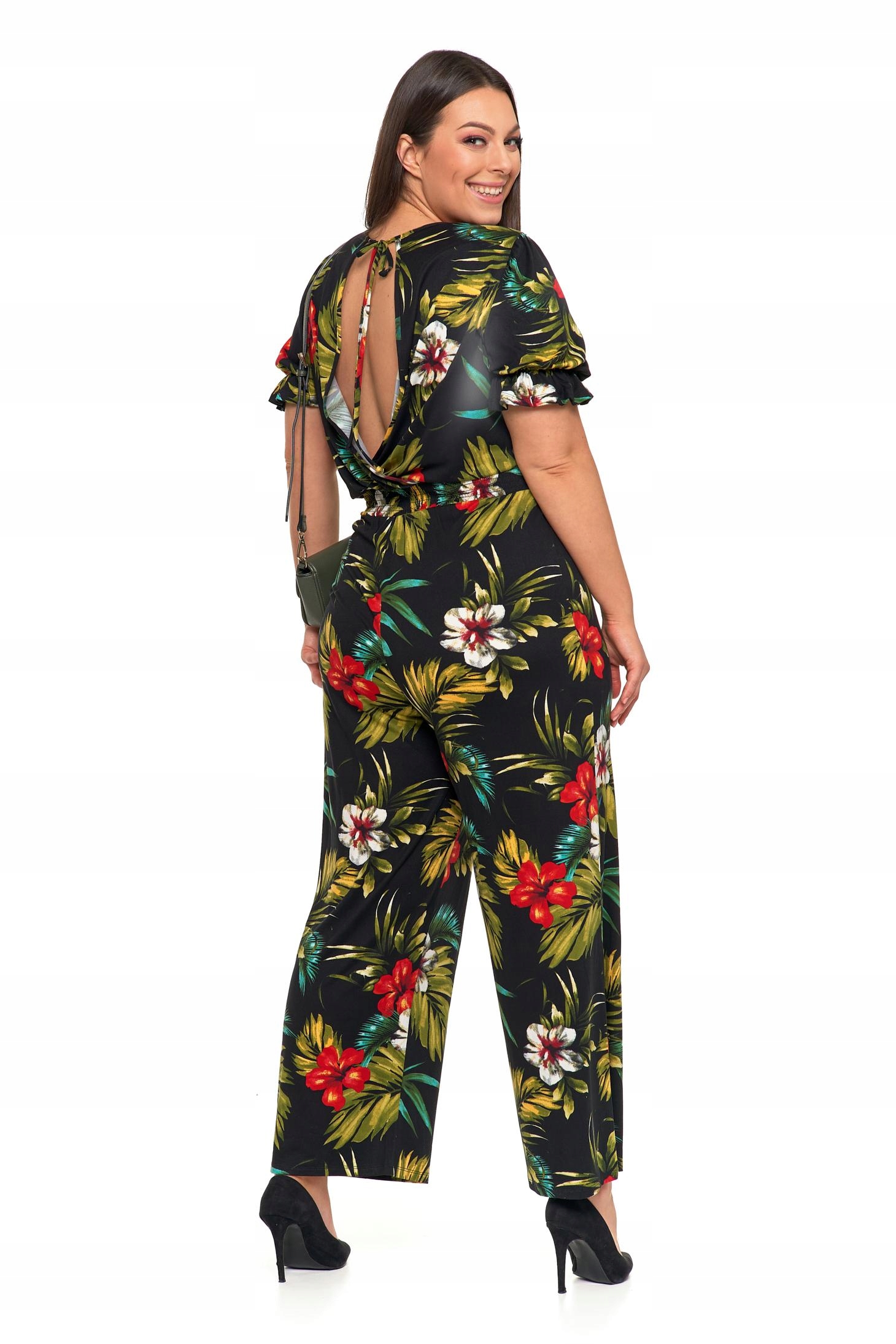 Kombinezon Damski Letni Długie Szerokie Spodnie Dekolt V w Kwiaty MORAJ L Model KBP3300-001