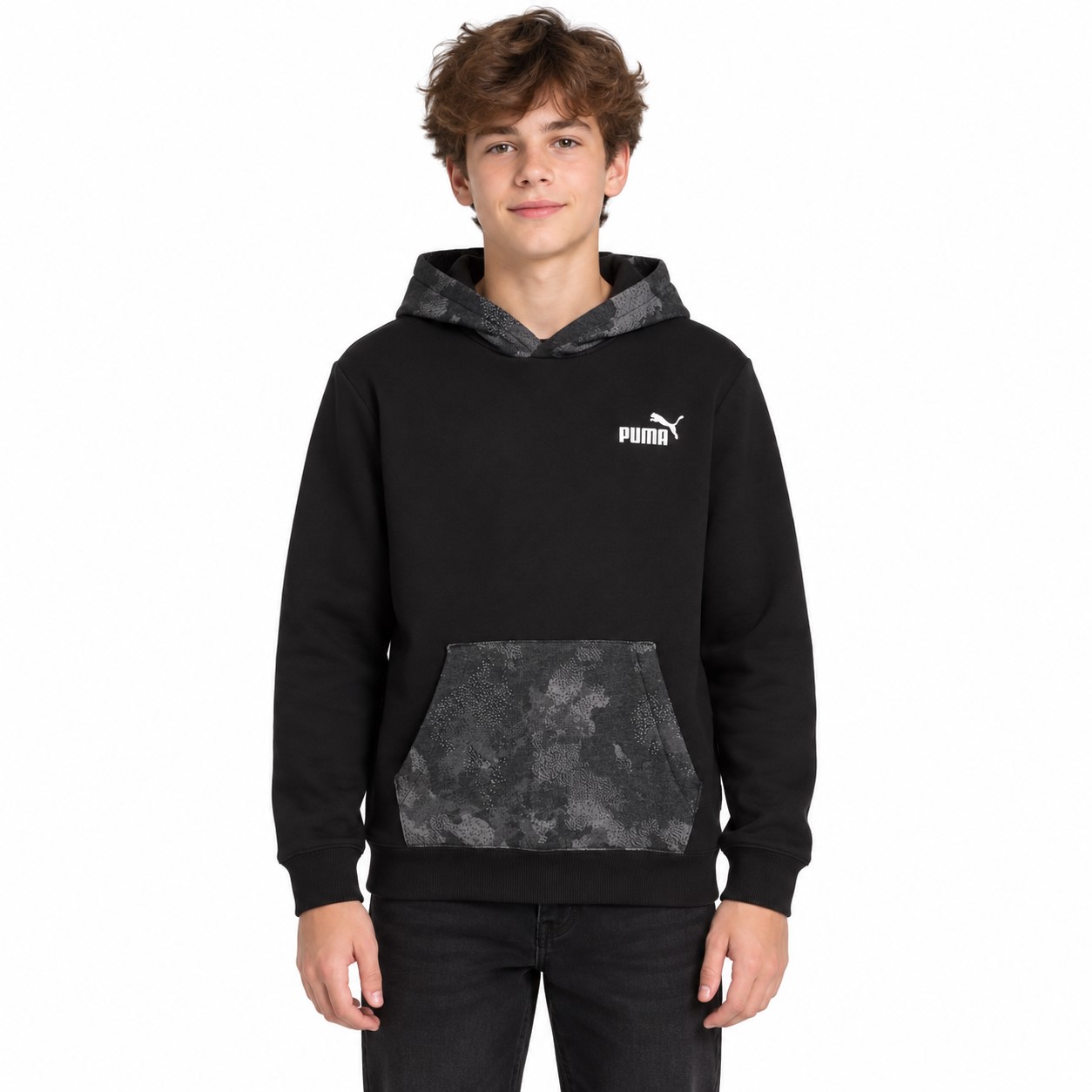 Puma czarna bluza dziecięca sportowa z kapturem wkładana 633037-01 140