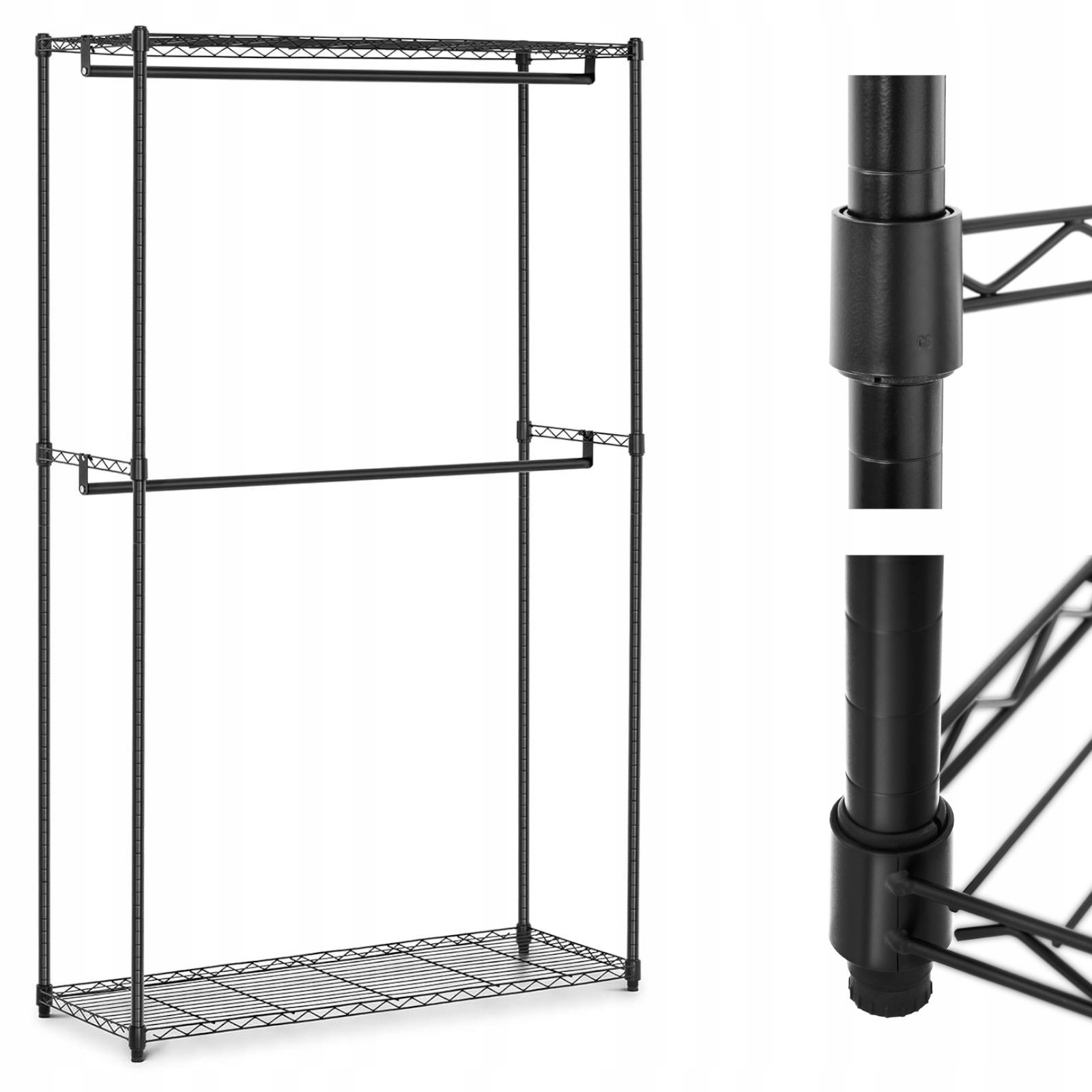Drôtený regál na oblečenie do šatne, 2 police, 2 vešiaky, 120 x 45 x