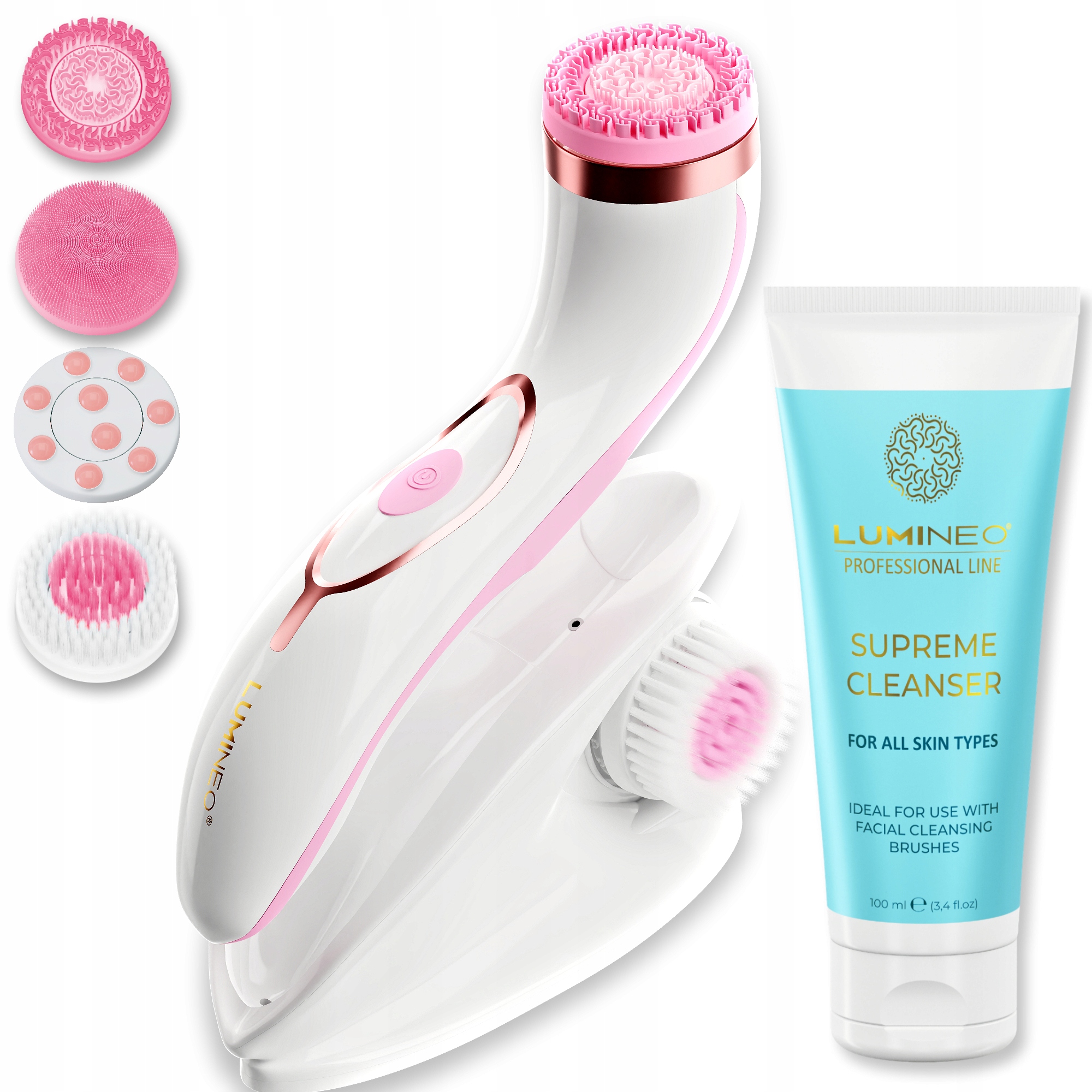 Lumineo Brush Pro růžový 4 nástavce gel Na Obličej