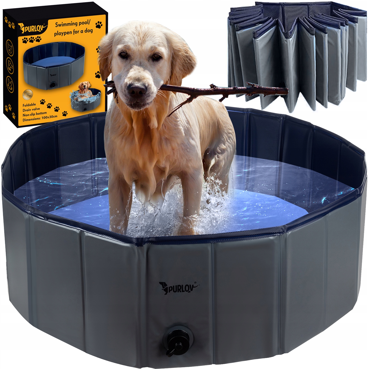 Levně Bazén pro psa skládací zahradní pro zvířata velký 100 x 30 cm Kotec do koupele velká