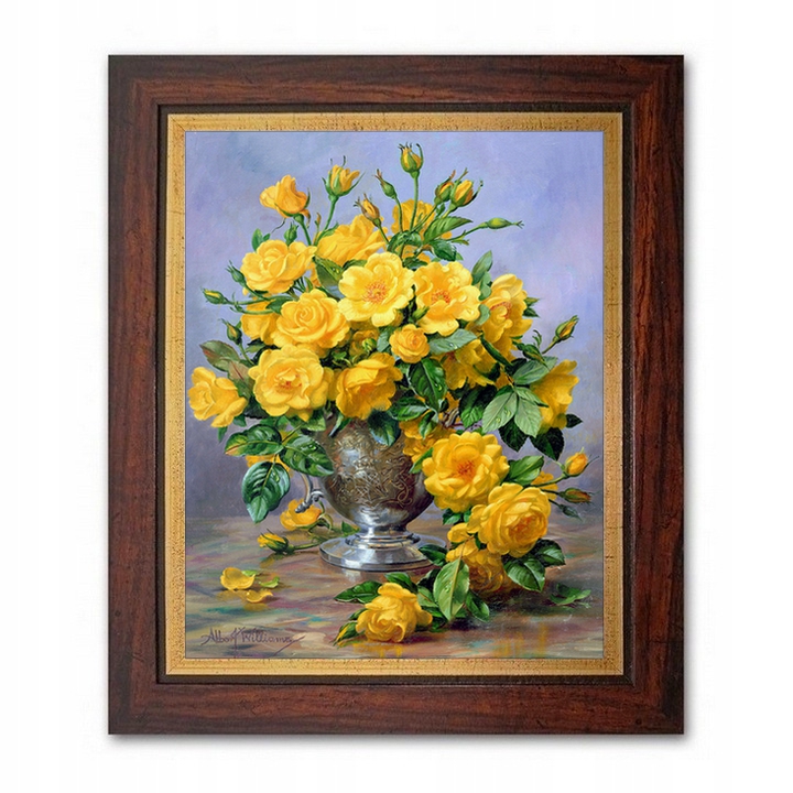 Obraz bukiet kwiatów w wazonie kwiaty róże maki bzy fiołki goździki rama