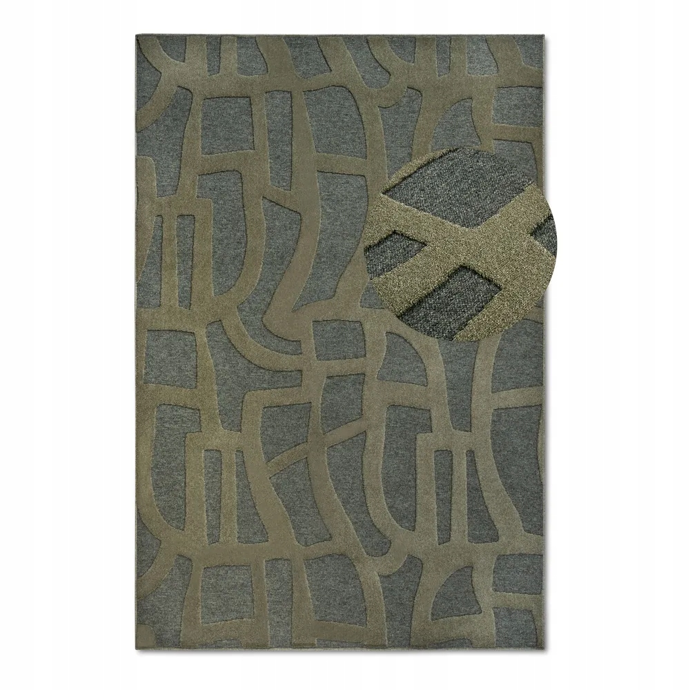 Moderný koberec do obývačky 200 x 290 cm, zelený reliéfny 3D vzor