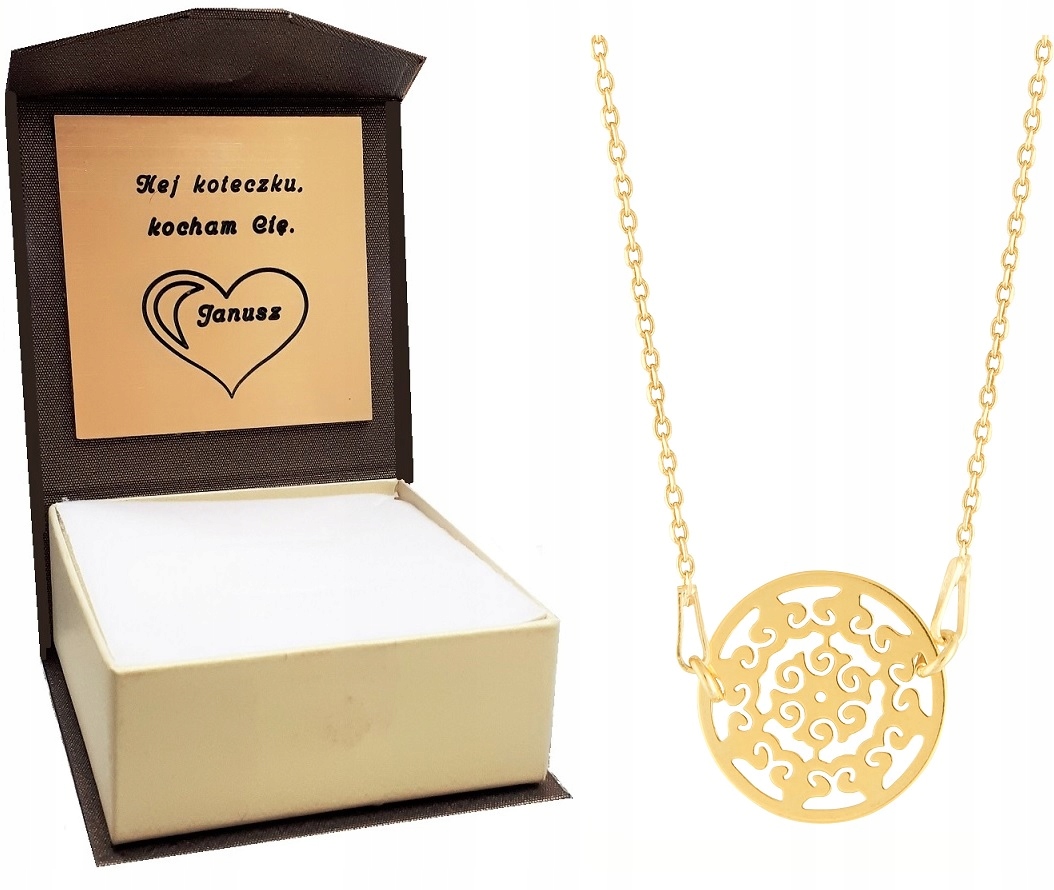 

Złoty naszyjnik rozeta ażur + Pudełko + Grawer 925