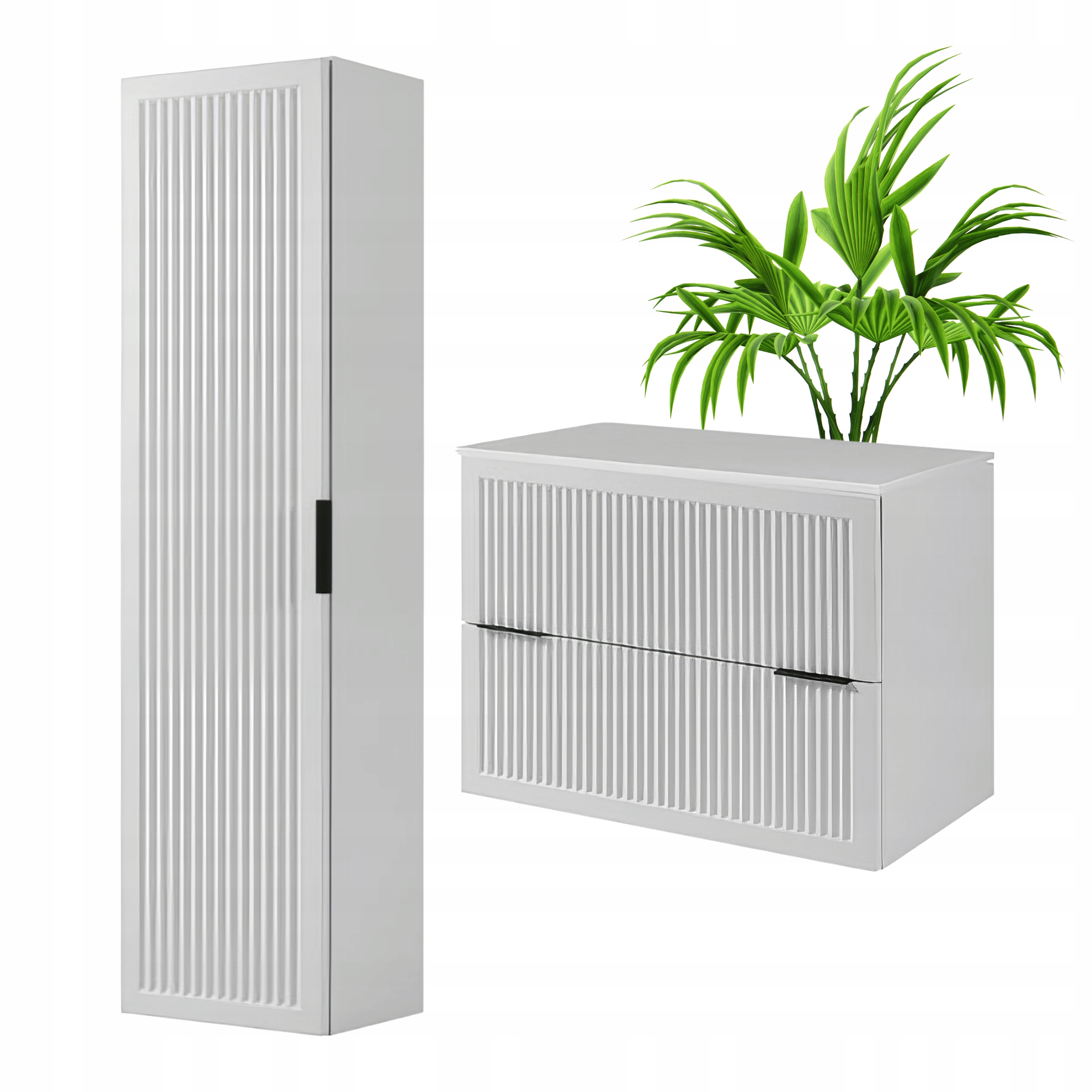 Zestaw Mebli Łazienkowych Biały Słupek 136 Szafka 80 Ryflowane Front Mdf