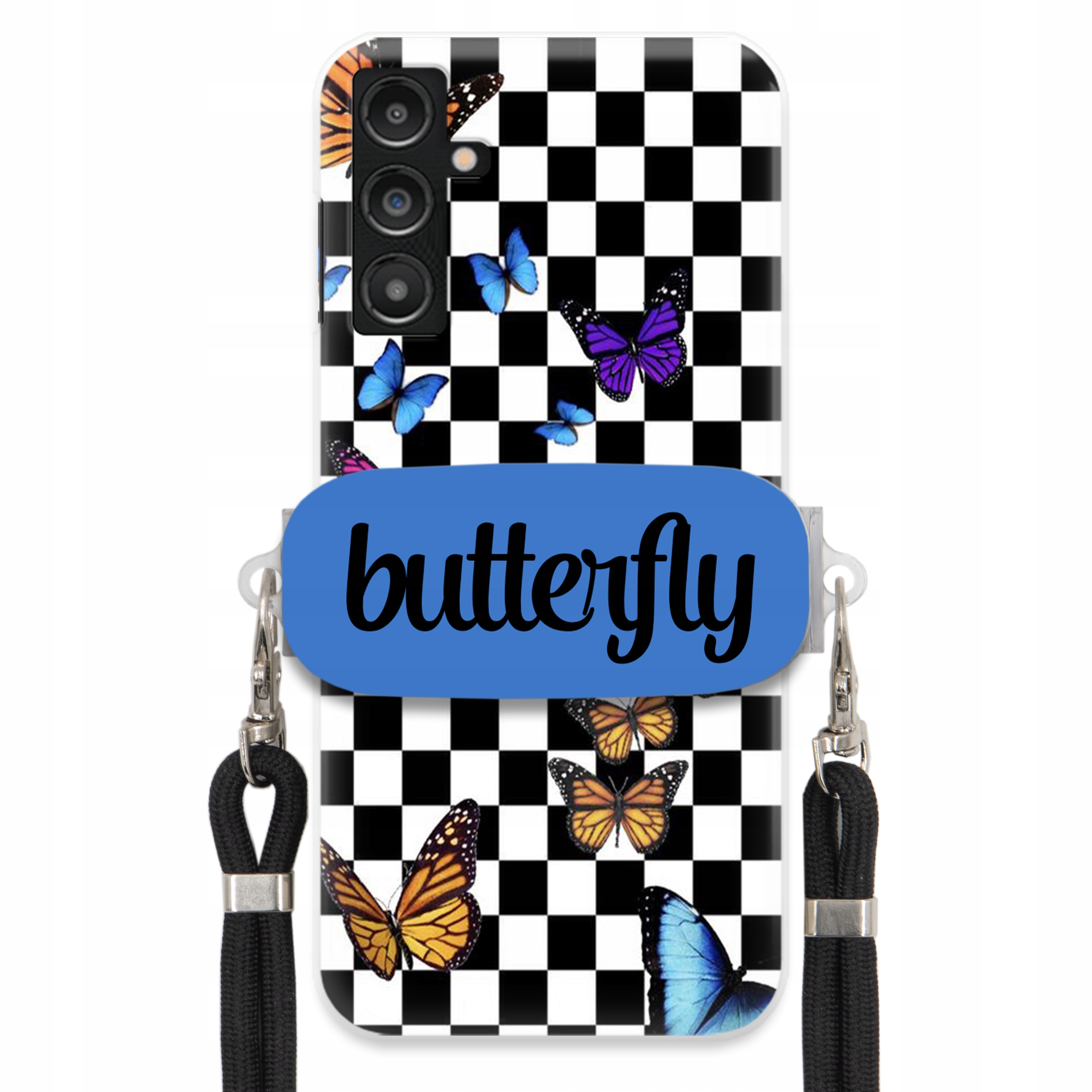 Puzdro Na Samsung A14 5G Puzdro S Obdĺžnikovým Držiakom Čierne Vodítko Butterfly Motýle