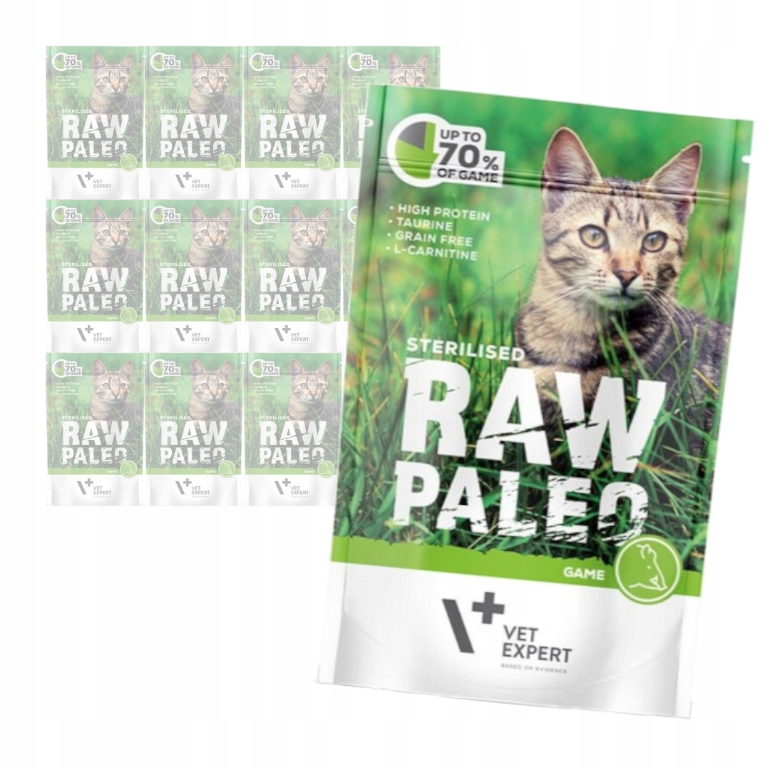 Vet Expert Raw Paleo Sterilised 12x100g Krmivo mokré se zvěřinou Pro Kočky