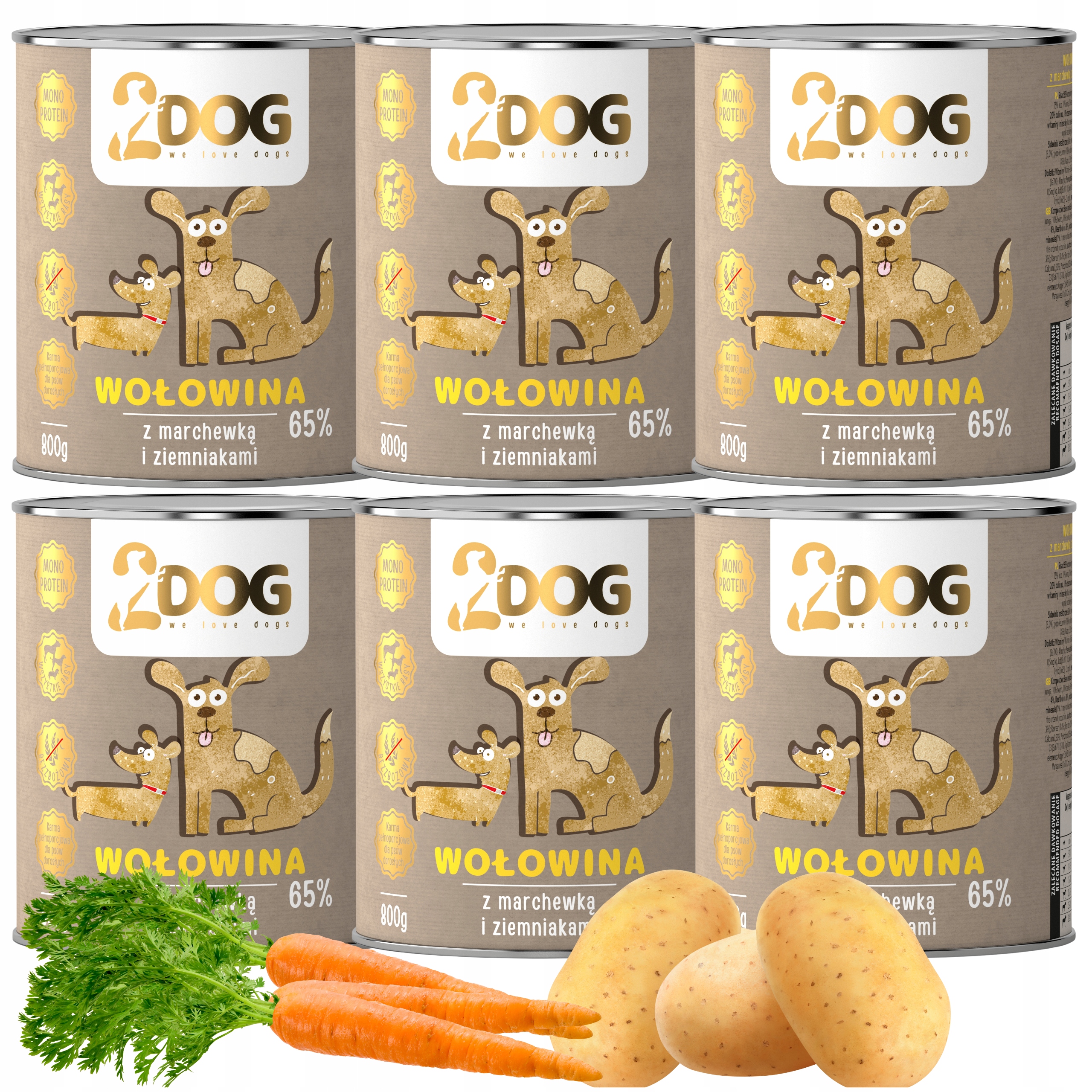 Vlhké krmivo pro psy Hovězí Maso Mrkev 800 g Monoproteinová Hypoalergenní